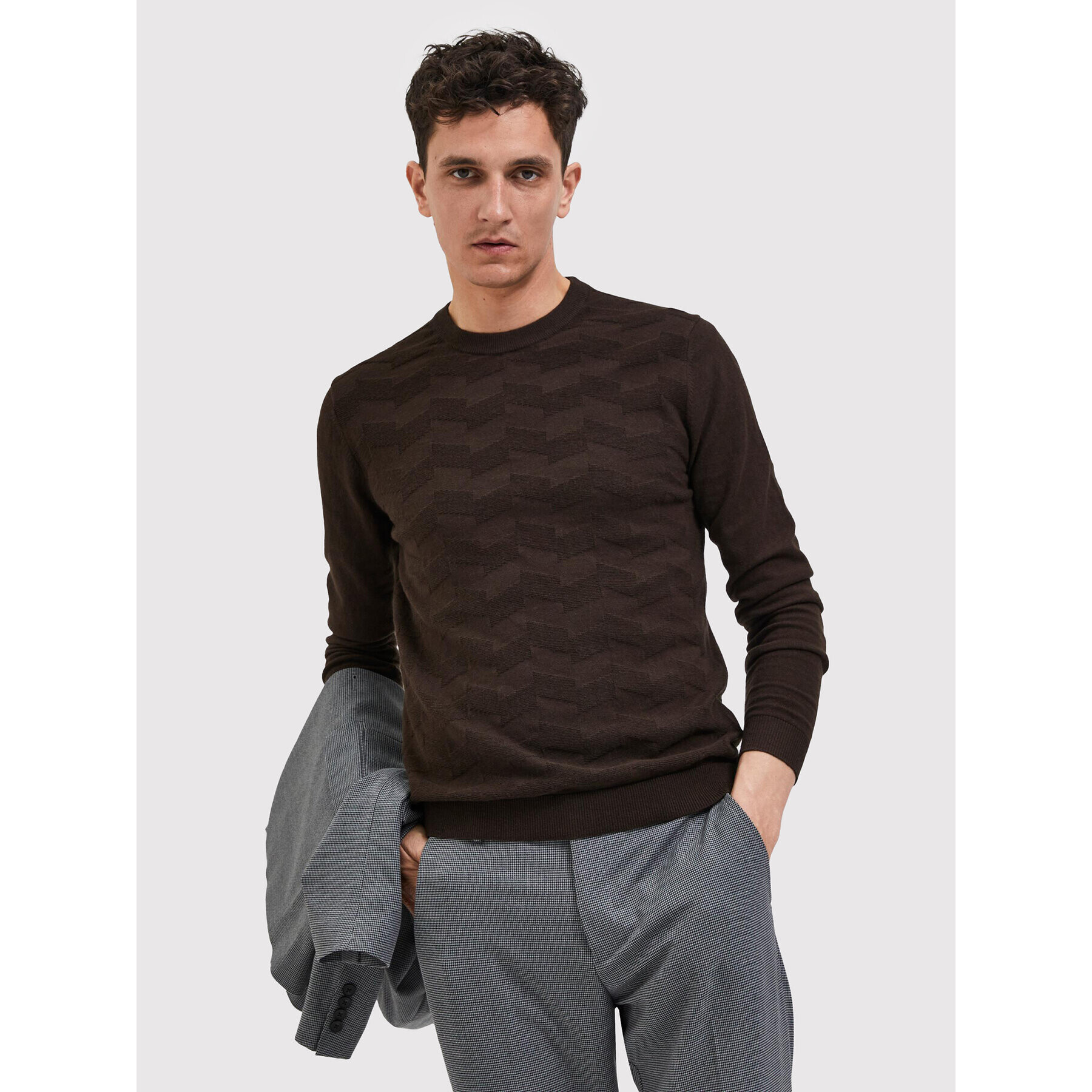 Selected Homme Svetr Romen 16085294 Hnědá Regular Fit - Pepit.cz