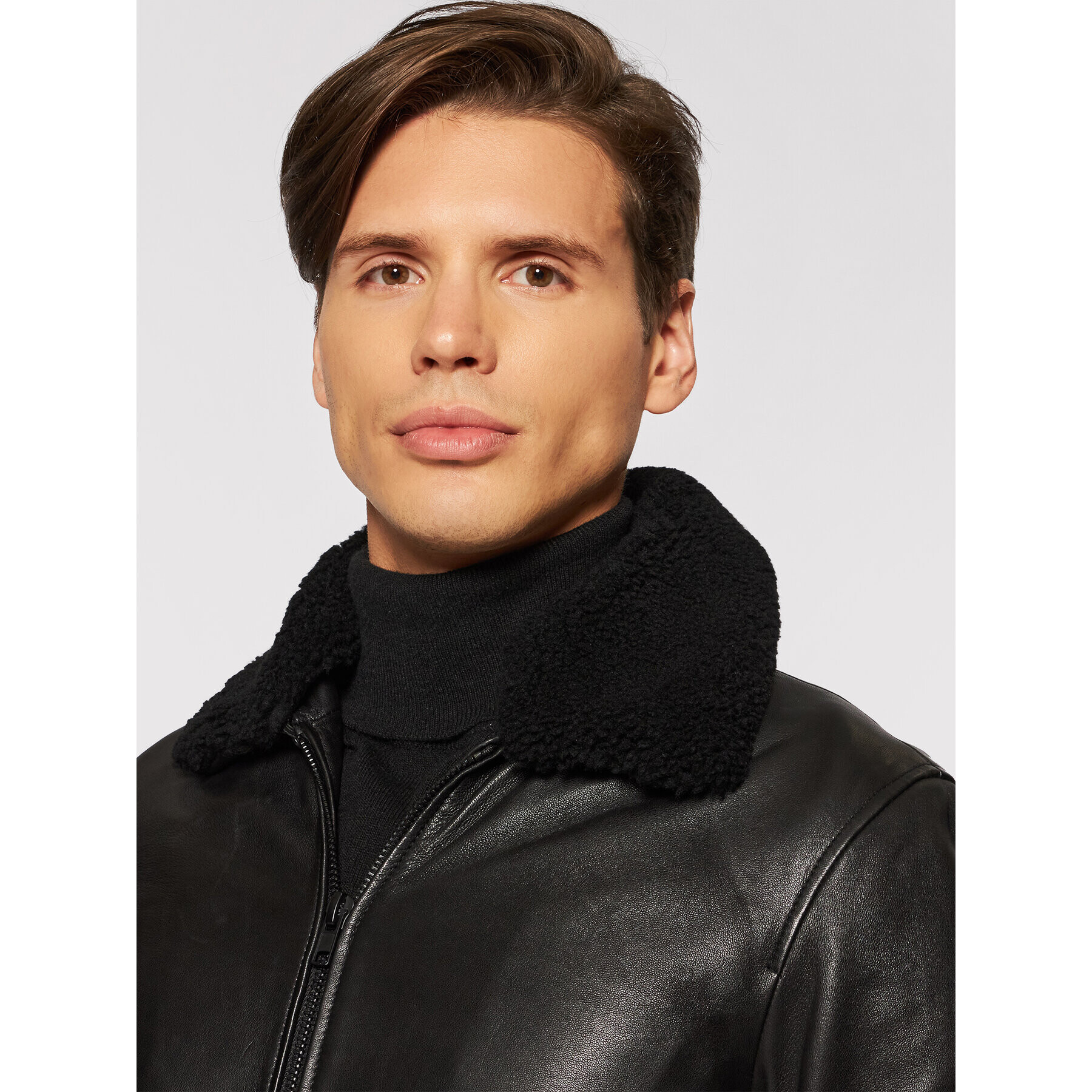 Serge Pariente Kožená bunda Random Shearling Collar Černá Regular Fit - Pepit.cz