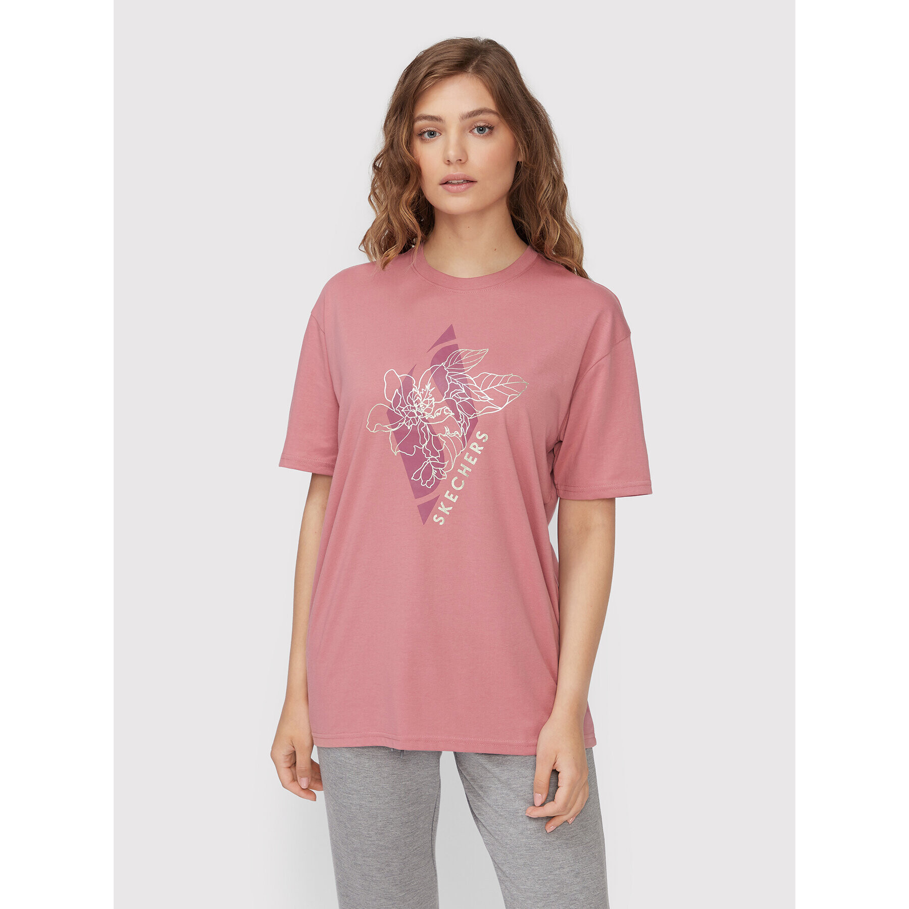 Skechers T-Shirt Diamond Magnolia Outline Everybody WTS354 Růžová Relaxed Fit - Pepit.cz