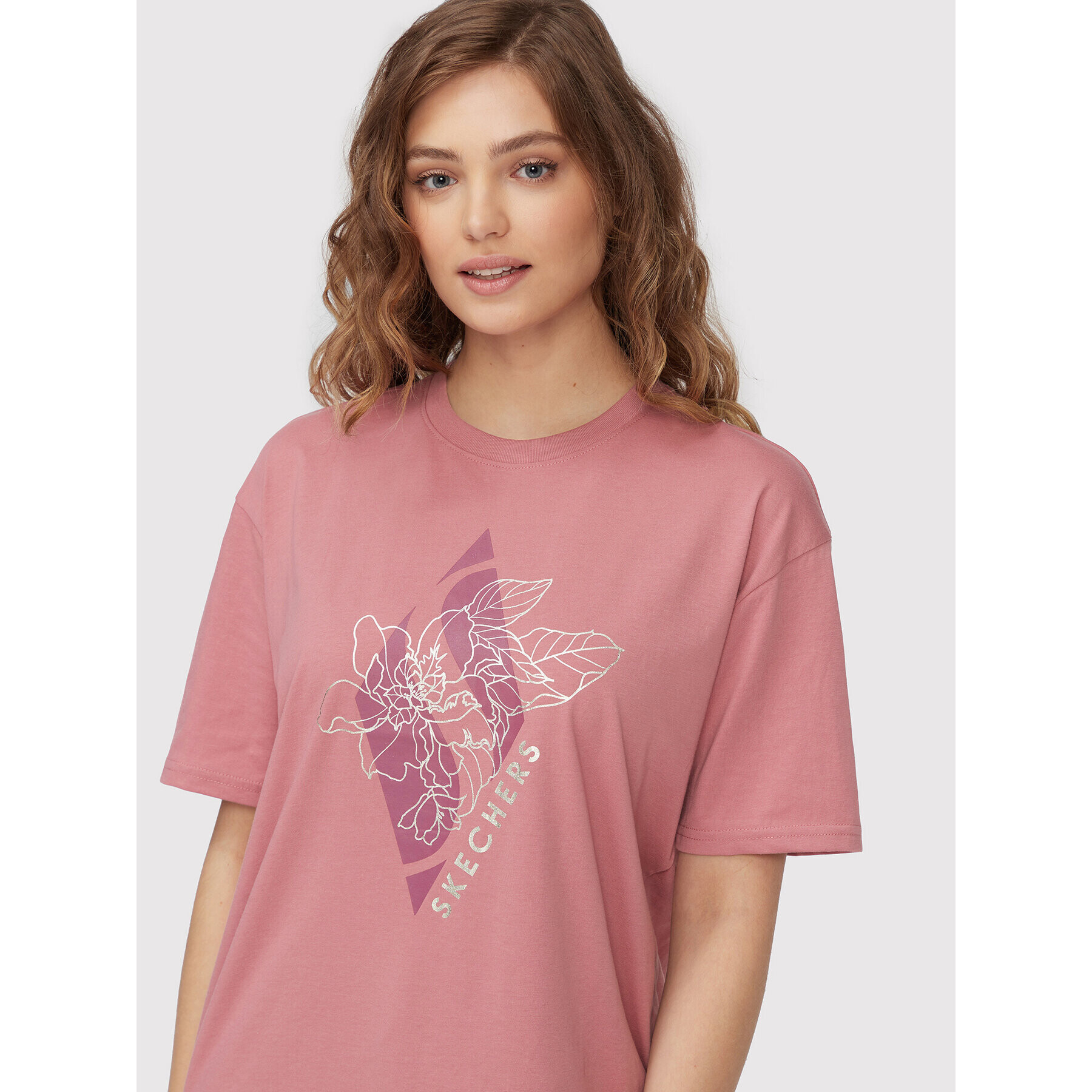 Skechers T-Shirt Diamond Magnolia Outline Everybody WTS354 Růžová Relaxed Fit - Pepit.cz