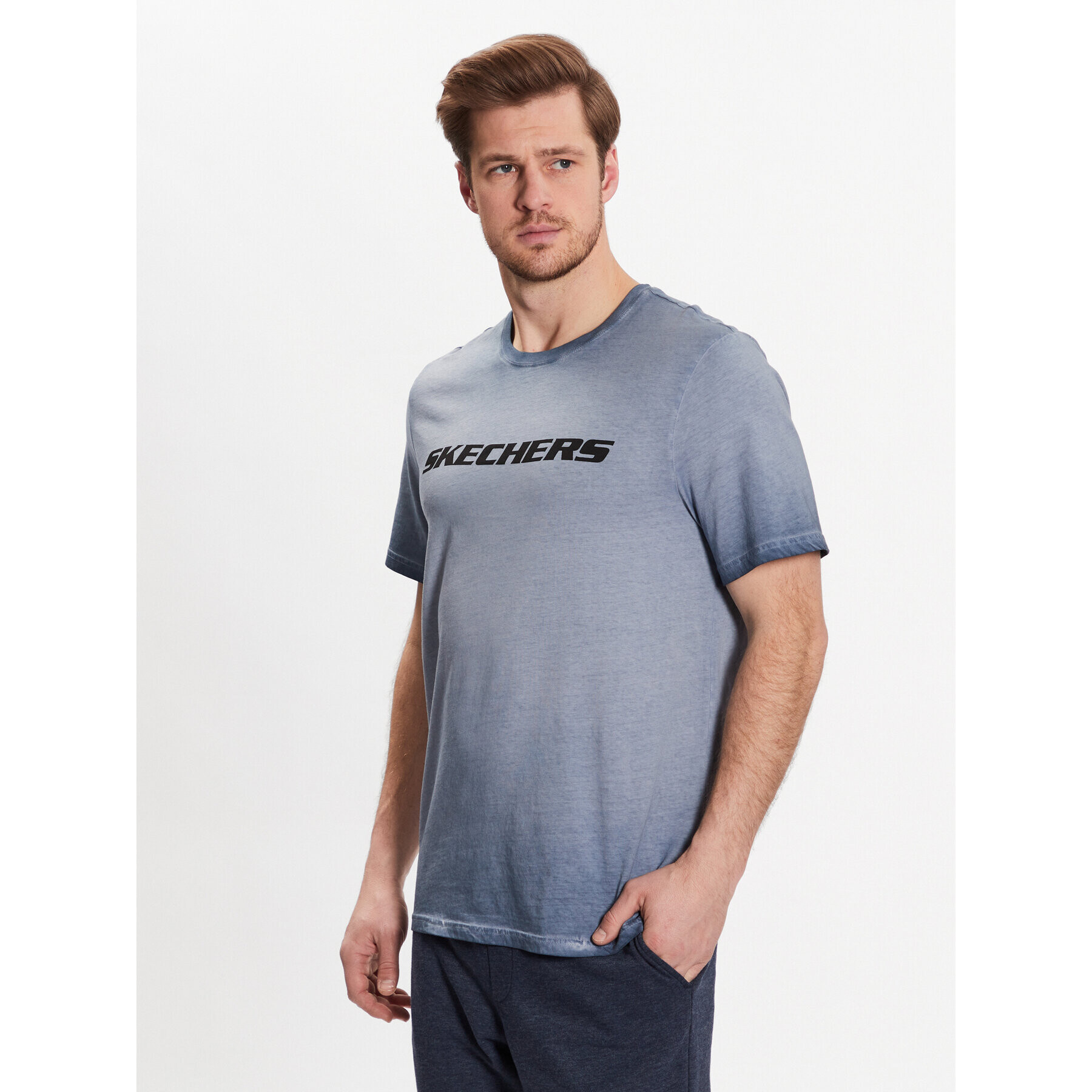 Skechers T-Shirt Diamond Wash Heritage M02TS76 Modrá Regular Fit - Pepit.cz