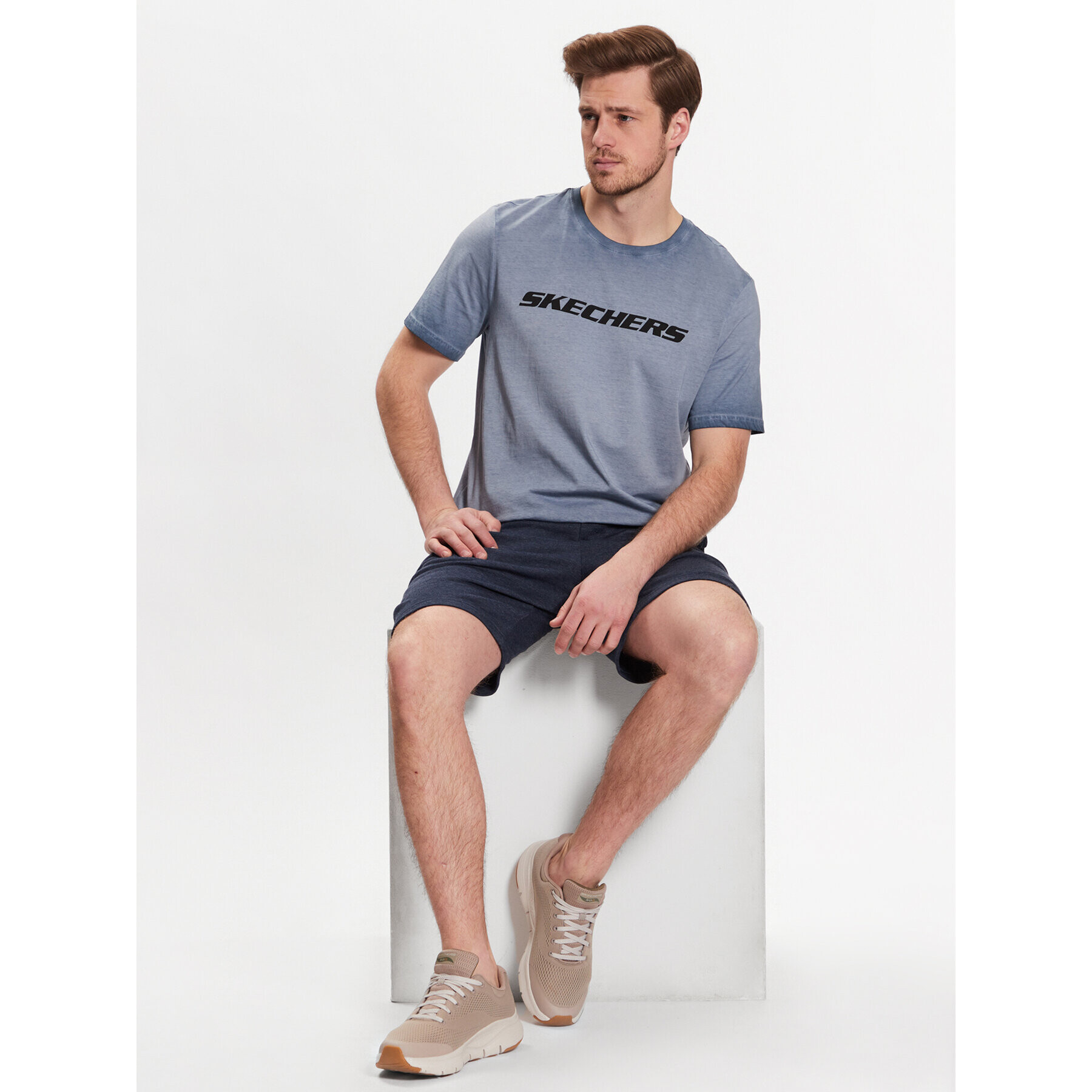 Skechers T-Shirt Diamond Wash Heritage M02TS76 Modrá Regular Fit - Pepit.cz