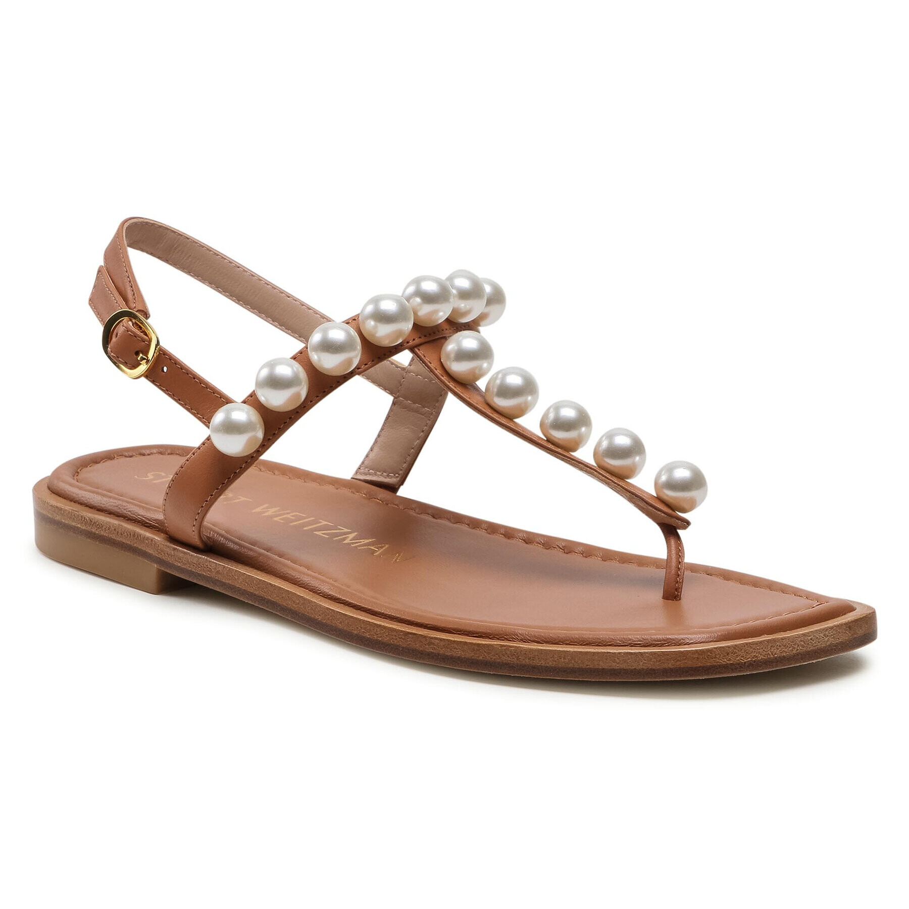 Stuart Weitzman Sandály Goldie T-Strap Sandal S4576 Hnědá - Pepit.cz