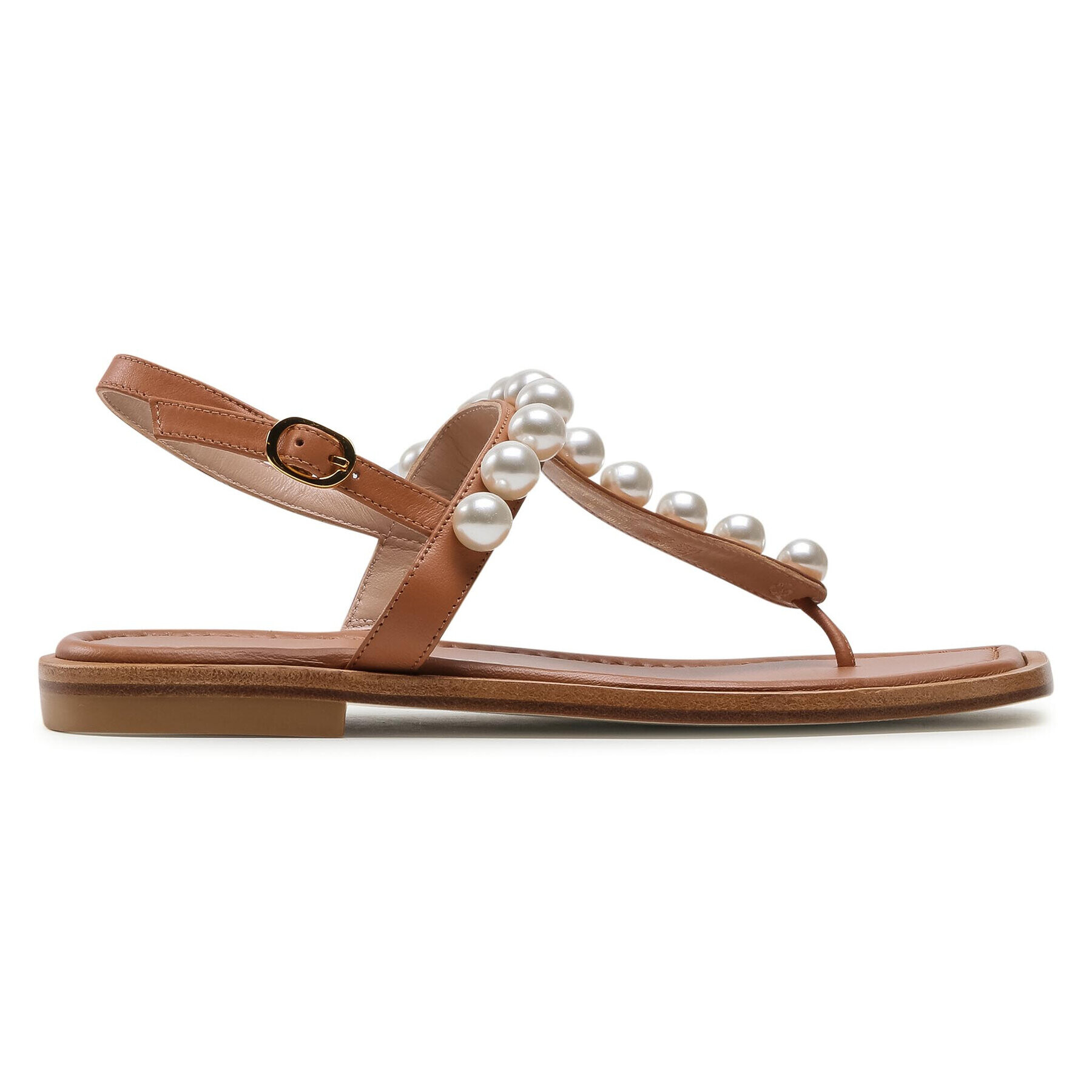 Stuart Weitzman Sandály Goldie T-Strap Sandal S4576 Hnědá - Pepit.cz