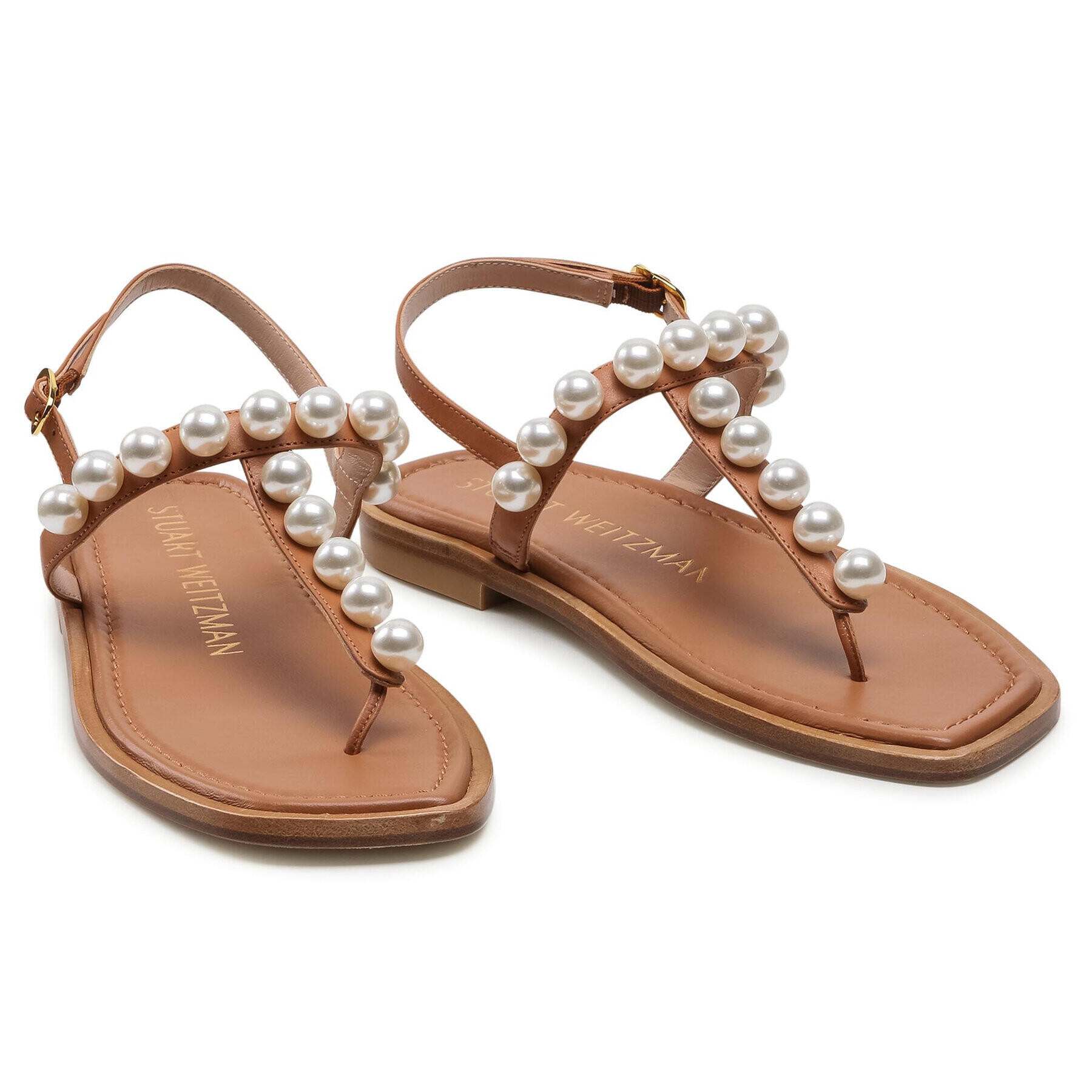 Stuart Weitzman Sandály Goldie T-Strap Sandal S4576 Hnědá - Pepit.cz