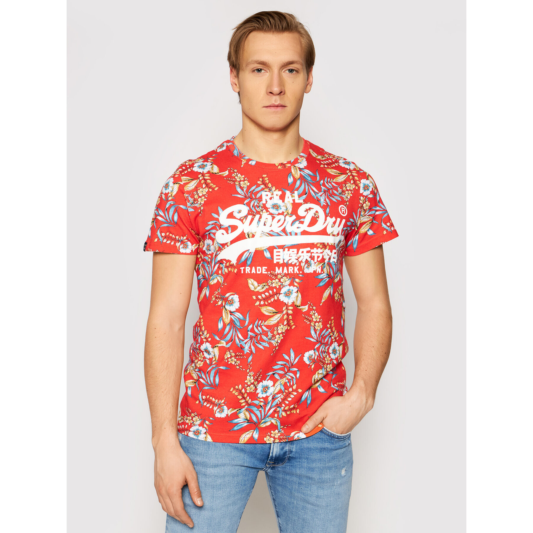 Superdry T-Shirt Vl Aop M1010999A Červená Regular Fit - Pepit.cz