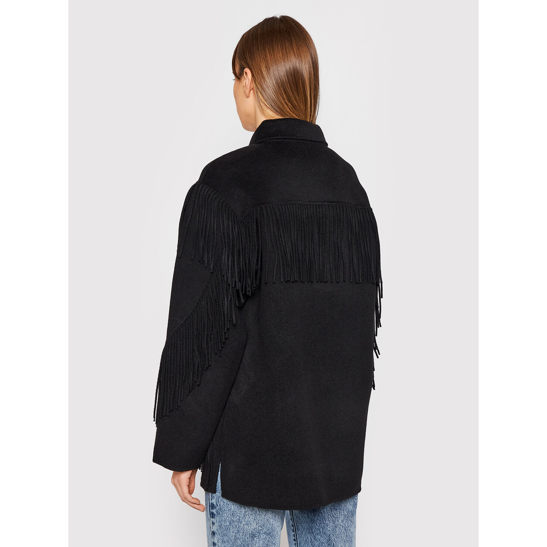 The Kooples Vlněný kabát Fringed FMAN23005K Černá Regular Fit - Pepit.cz