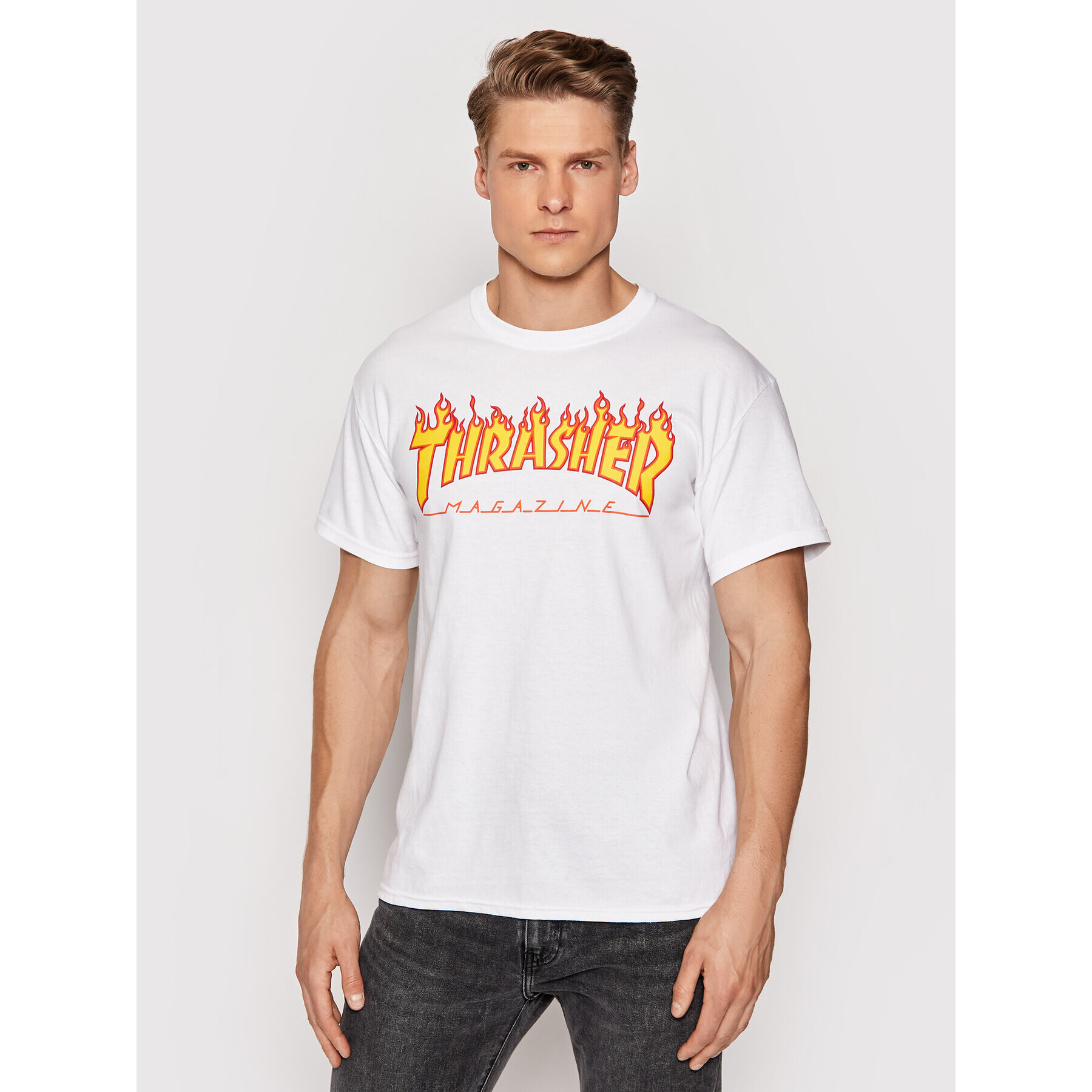 Thrasher T-Shirt Flame Bílá Regular Fit - Pepit.cz