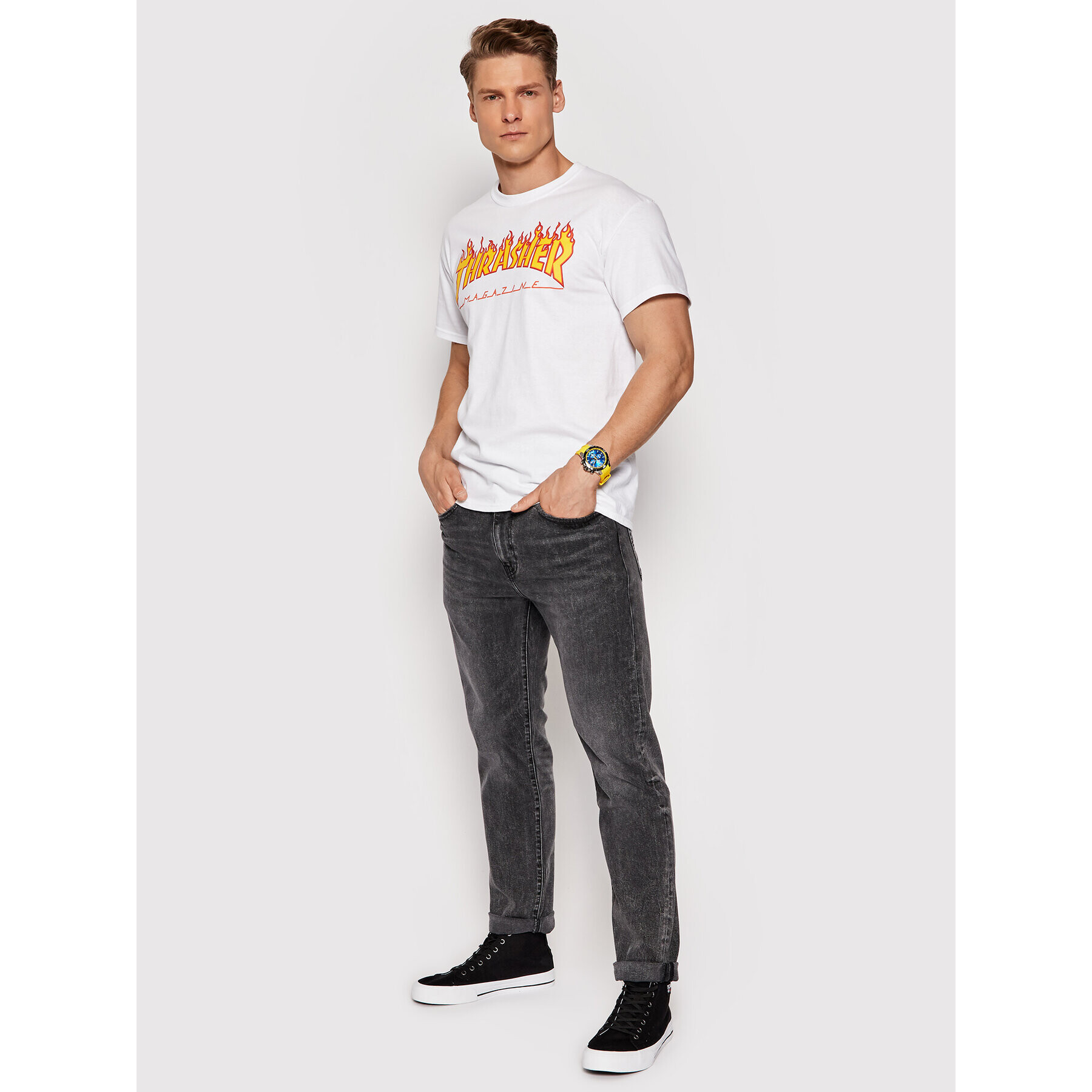 Thrasher T-Shirt Flame Bílá Regular Fit - Pepit.cz