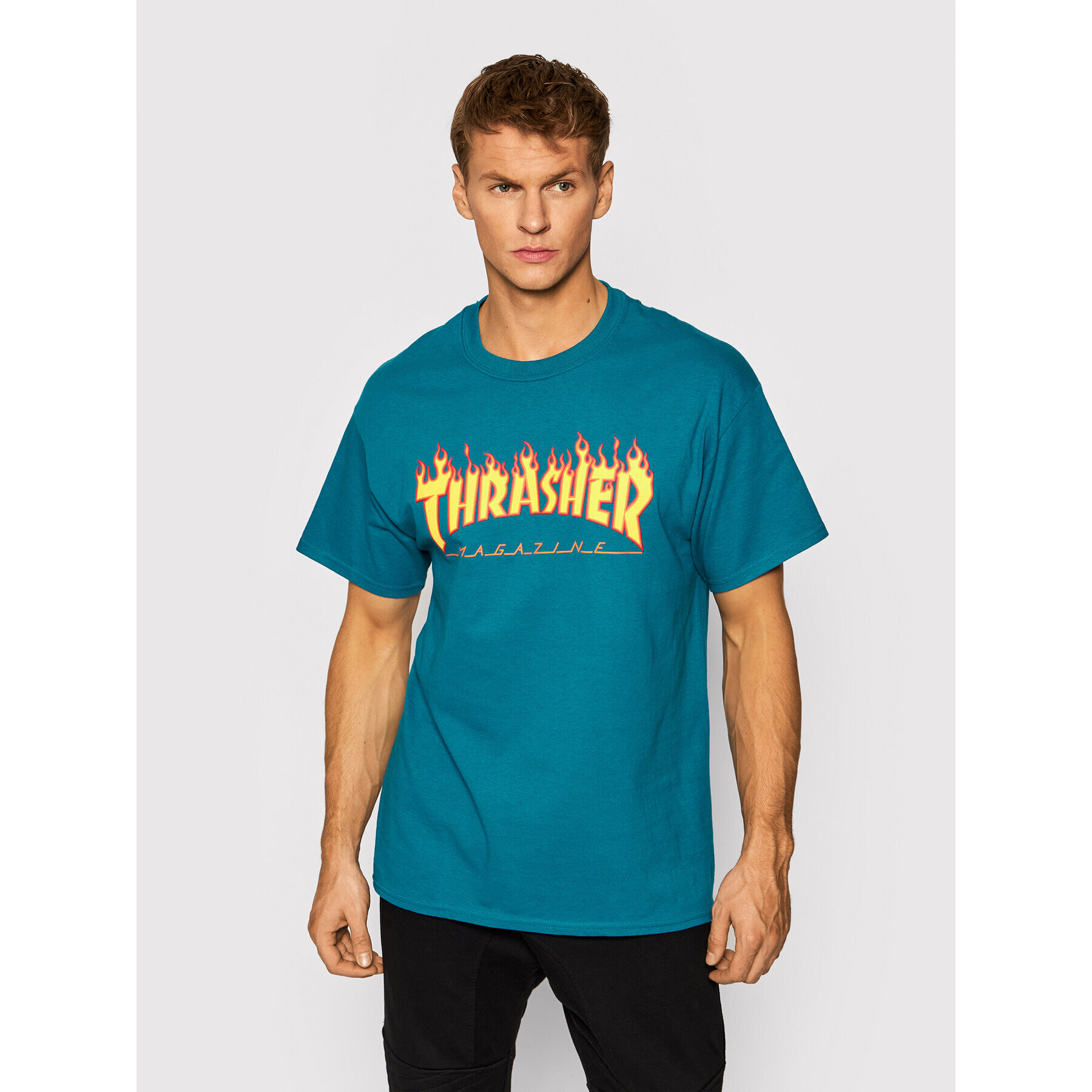 Thrasher T-Shirt Flame Modrá Regular Fit - Pepit.cz