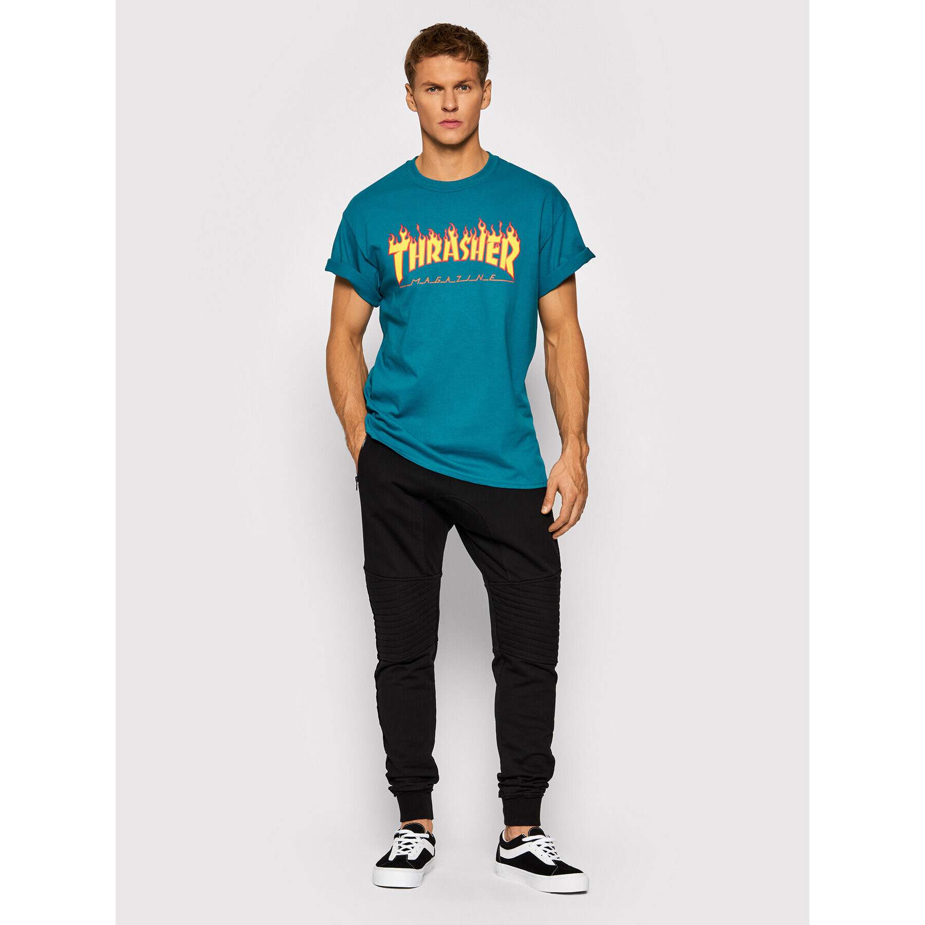 Thrasher T-Shirt Flame Modrá Regular Fit - Pepit.cz