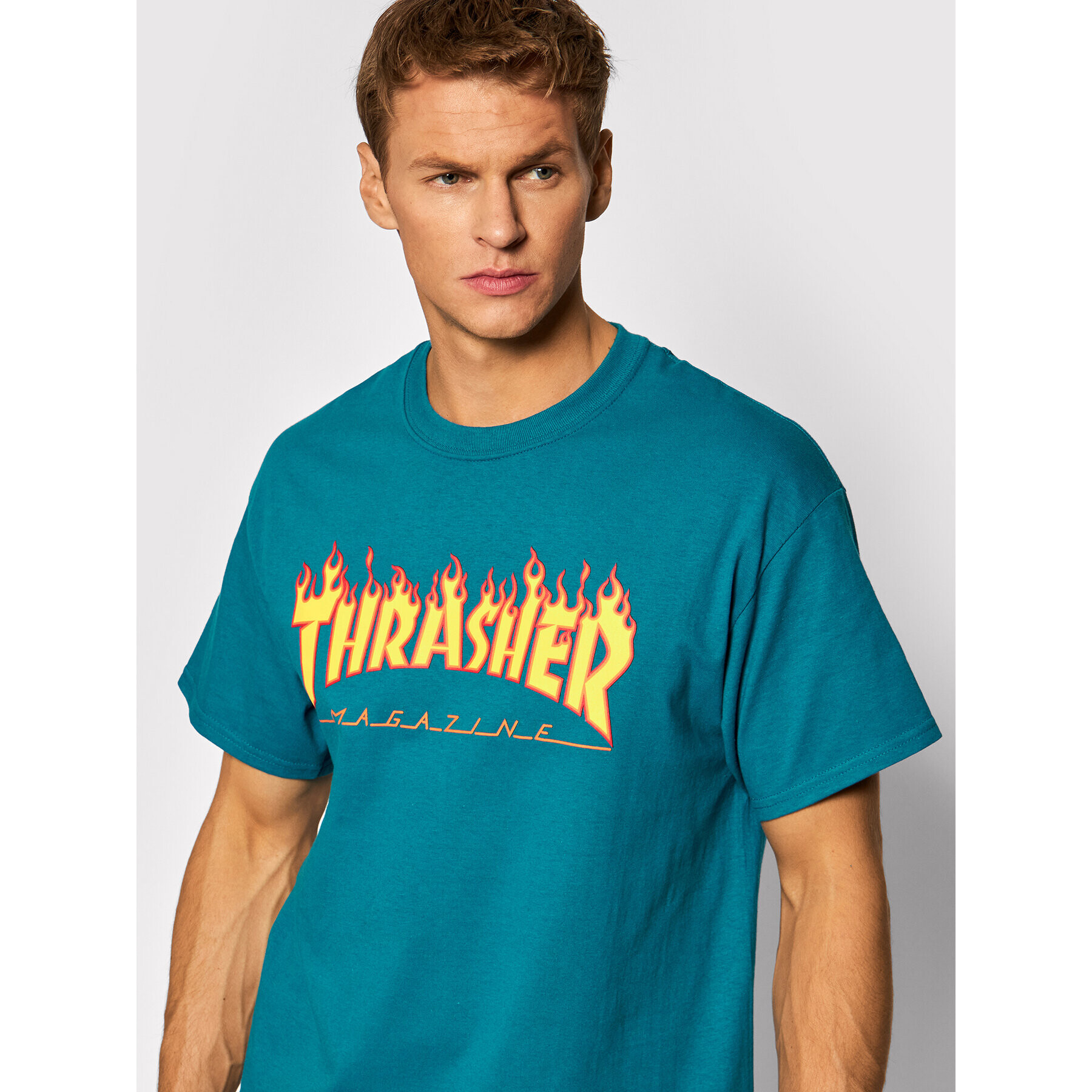 Thrasher T-Shirt Flame Modrá Regular Fit - Pepit.cz