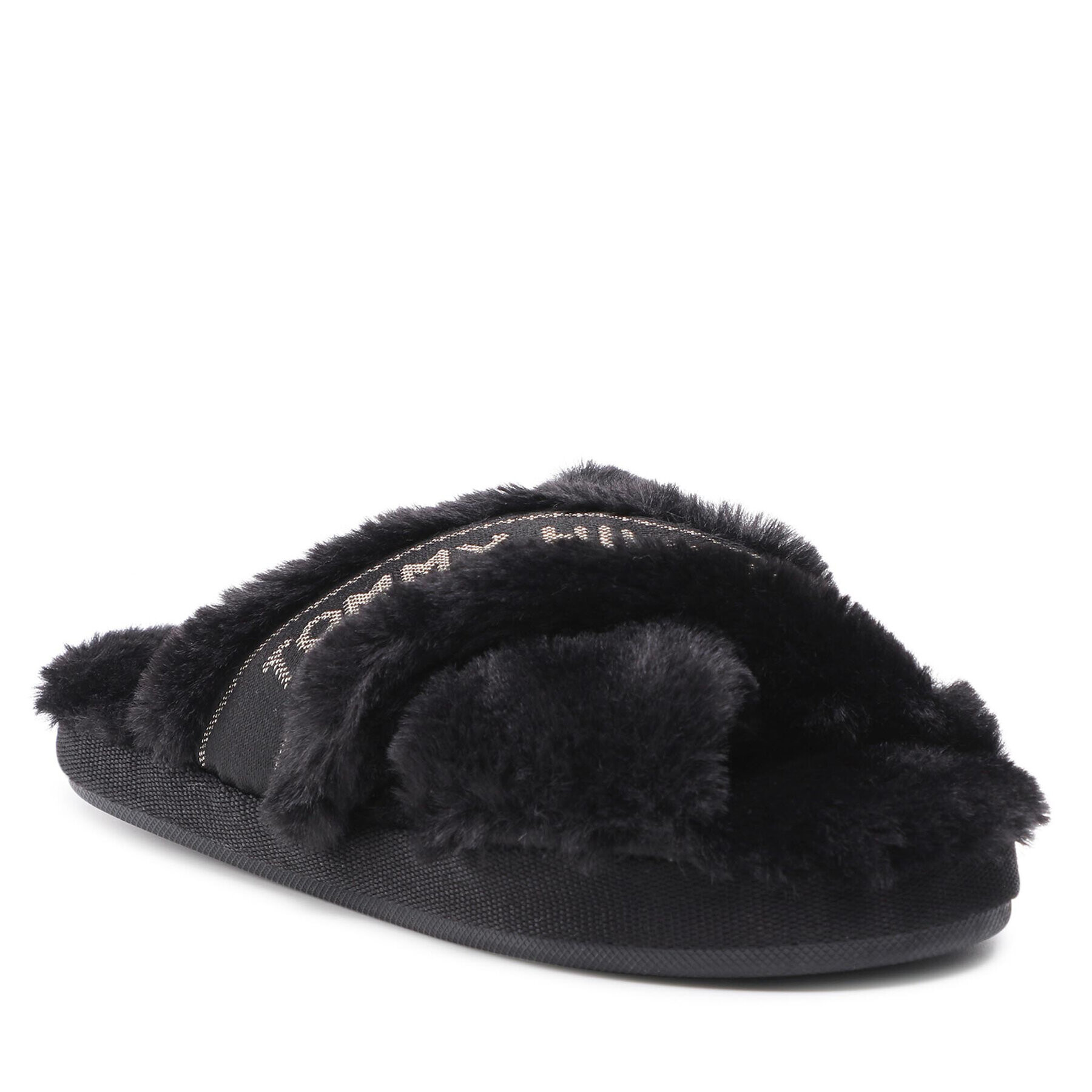 Tommy Hilfiger Bačkory Shiny Webbing Furry Slipper FW0FW06092 Černá - Pepit.cz