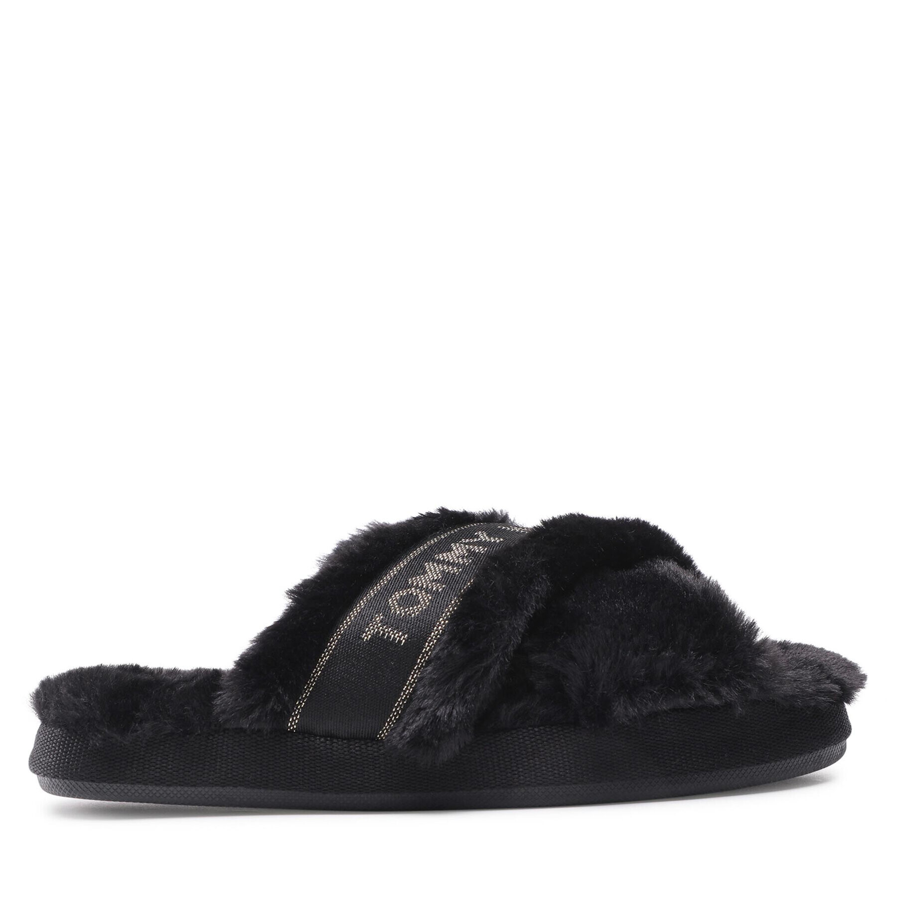 Tommy Hilfiger Bačkory Shiny Webbing Furry Slipper FW0FW06092 Černá - Pepit.cz