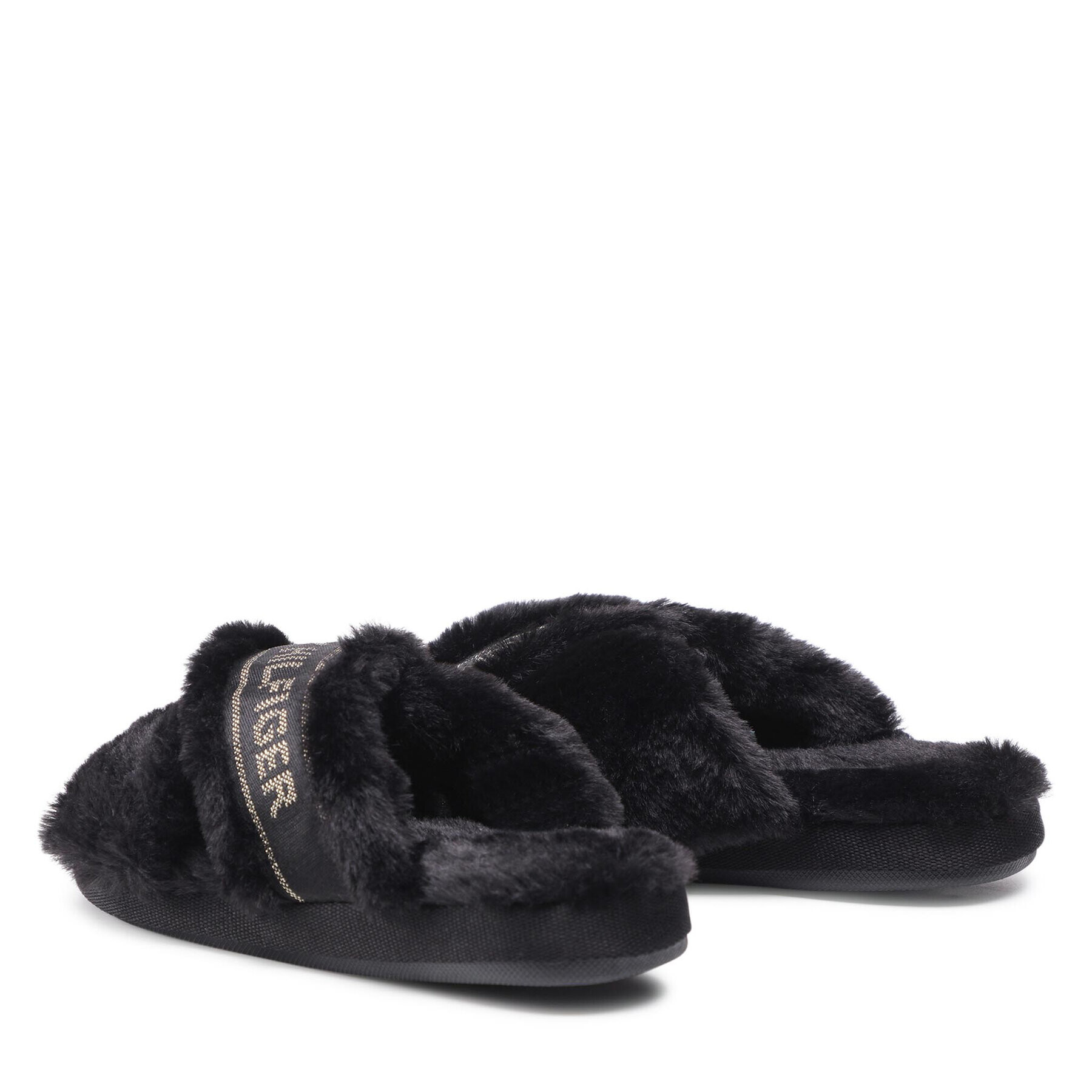 Tommy Hilfiger Bačkory Shiny Webbing Furry Slipper FW0FW06092 Černá - Pepit.cz