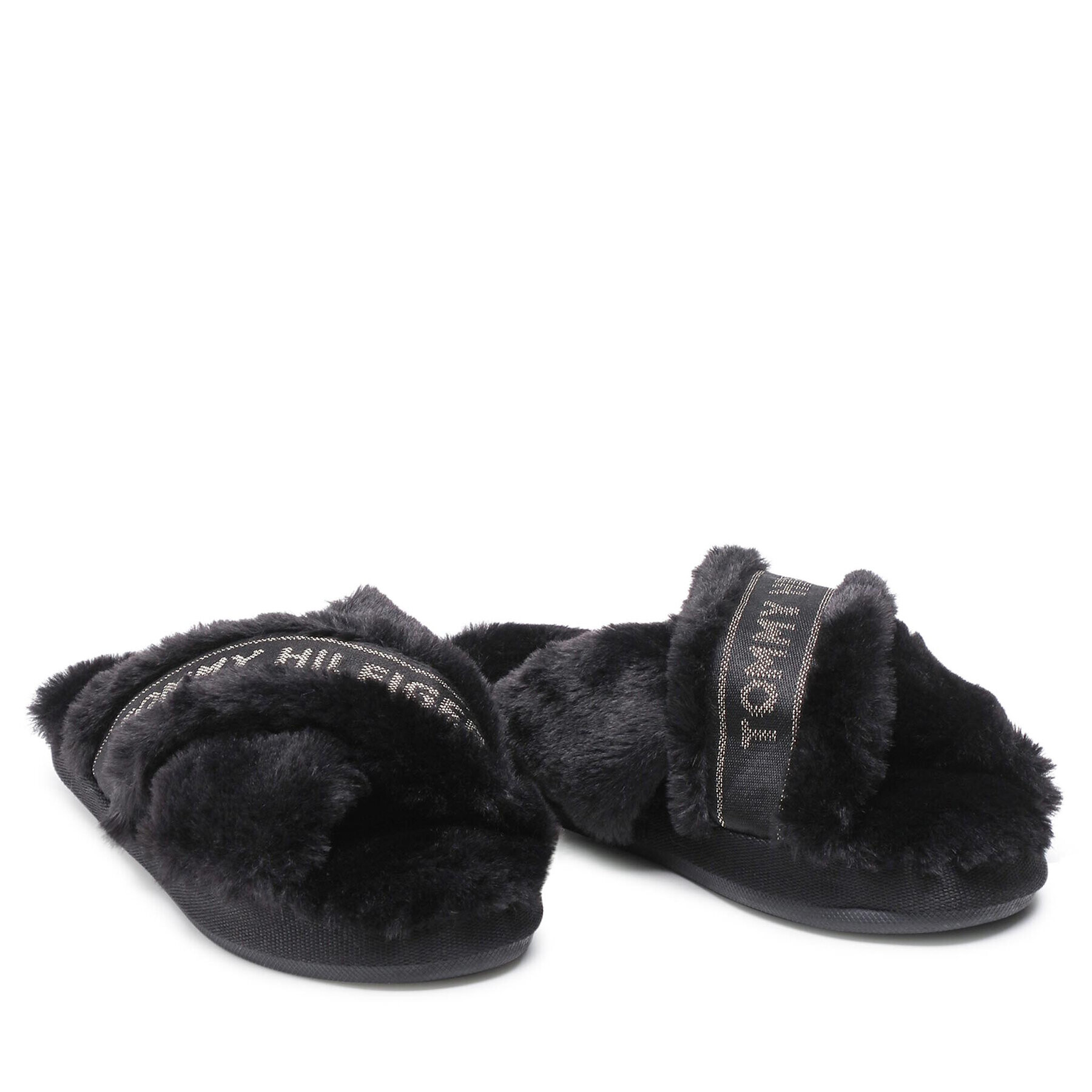 Tommy Hilfiger Bačkory Shiny Webbing Furry Slipper FW0FW06092 Černá - Pepit.cz