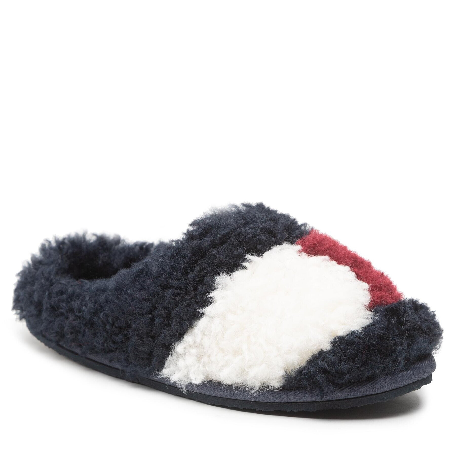 Tommy Hilfiger Bačkory Th Home Slipper Sherpa Fur FW0FW06577 Tmavomodrá - Pepit.cz