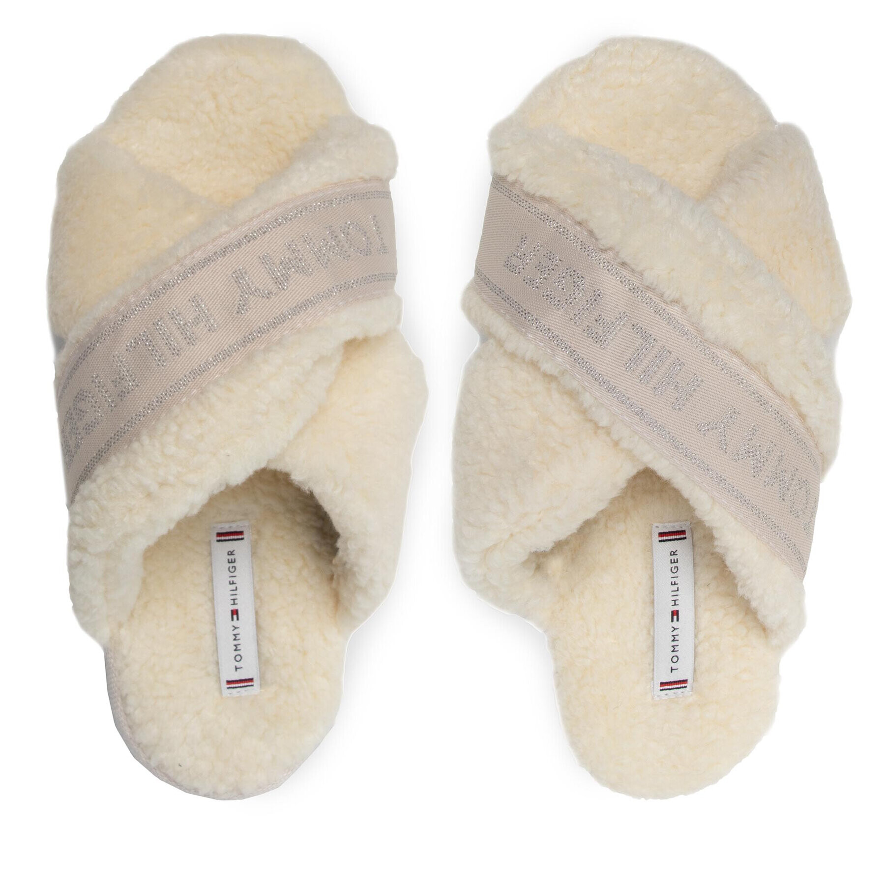 Tommy Hilfiger Bačkory Th Shiny Webbing Home Slipper FW0FW06139 Béžová - Pepit.cz