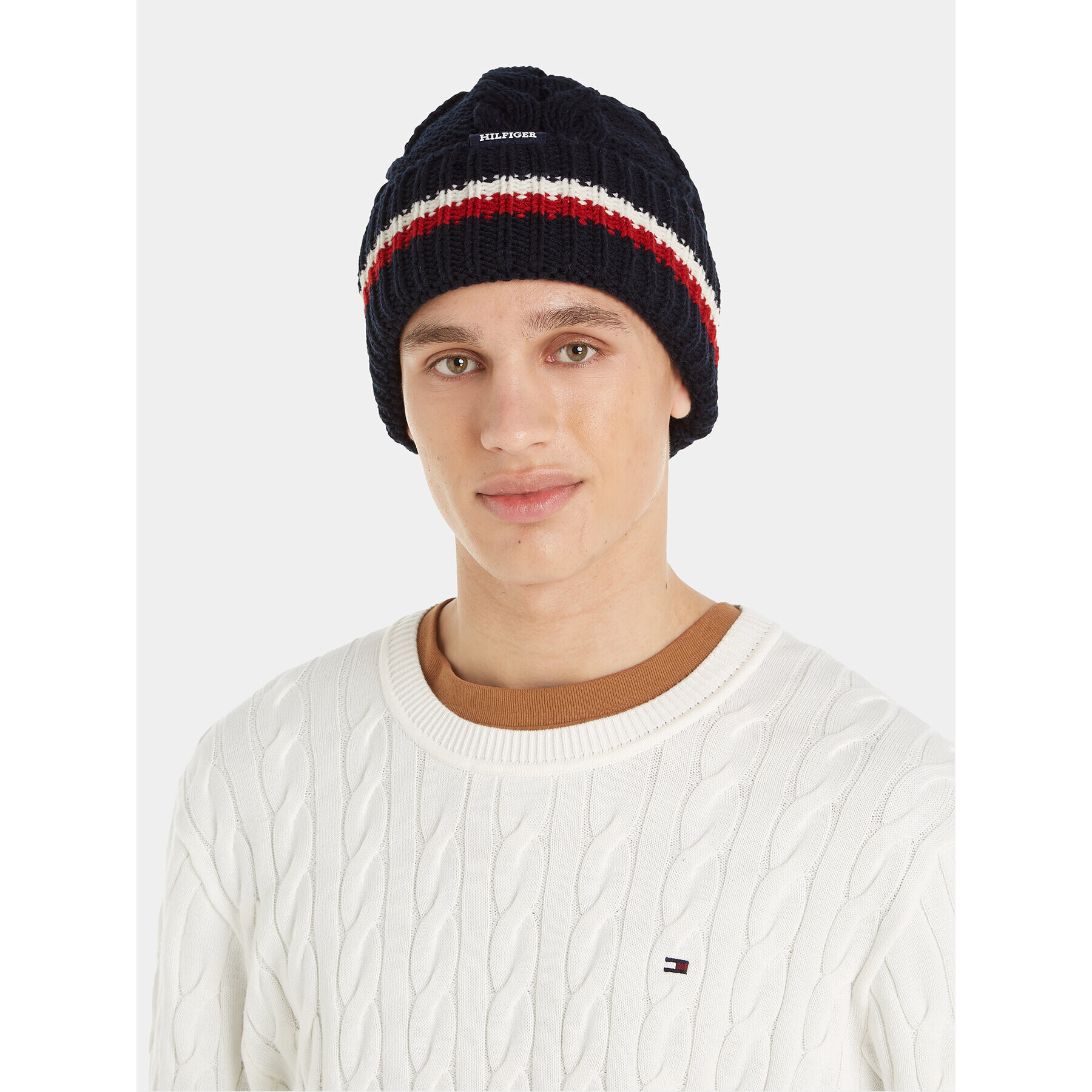 Tommy Hilfiger Čepice Monotype Chunky Knit Beanie AM0AM11506 Tmavomodrá - Pepit.cz