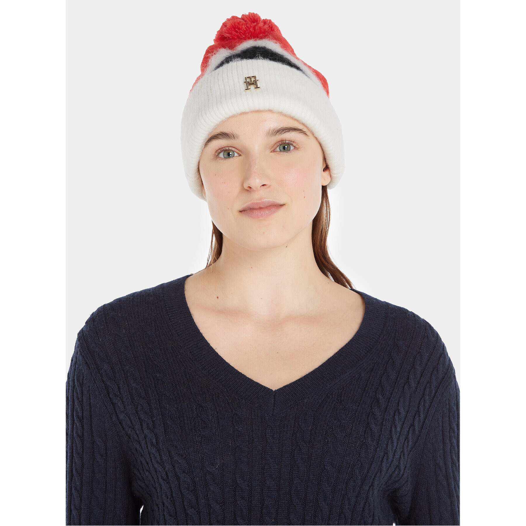 Tommy Hilfiger Čepice Th Evening Pompom Beanie Argyle AW0AW15305 Červená - Pepit.cz