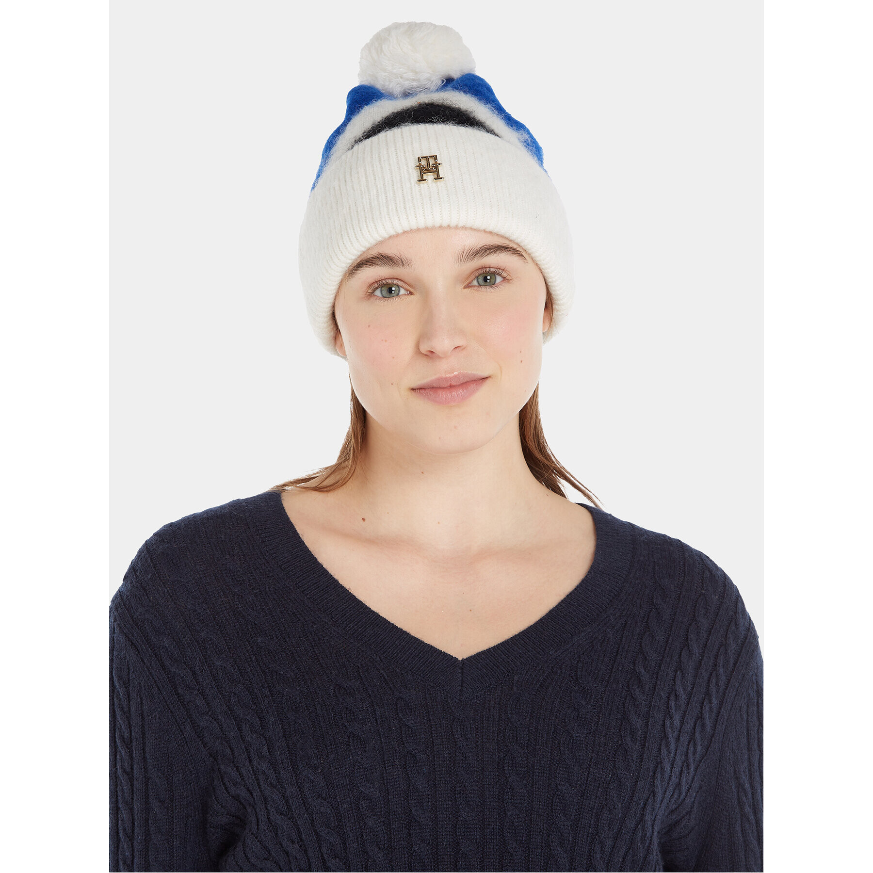 Tommy Hilfiger Čepice Th Evening Pompom Beanie Argyle AW0AW15305 Modrá - Pepit.cz