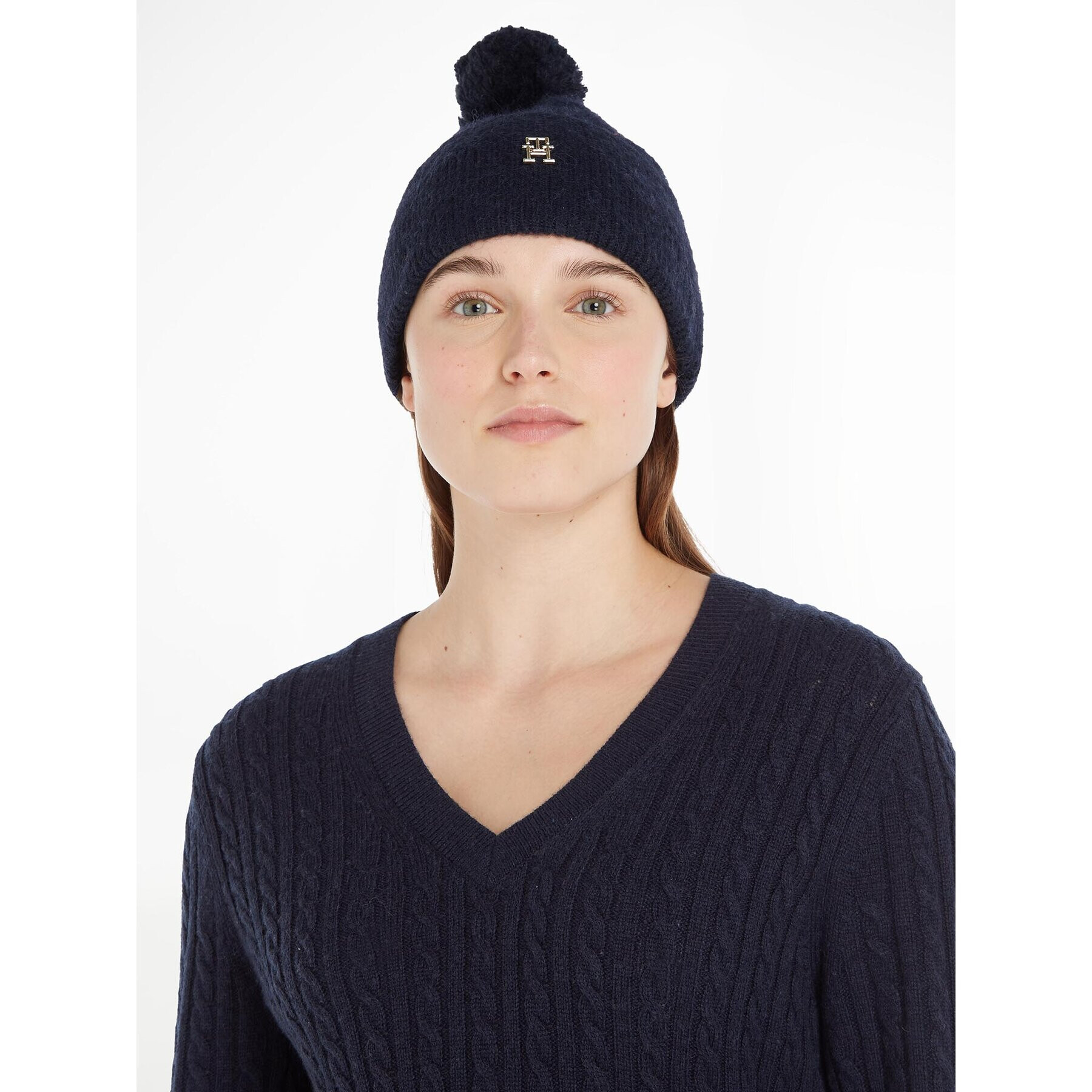 Tommy Hilfiger Čepice Th Evening Pompom Beanie AW0AW15390 Tmavomodrá - Pepit.cz