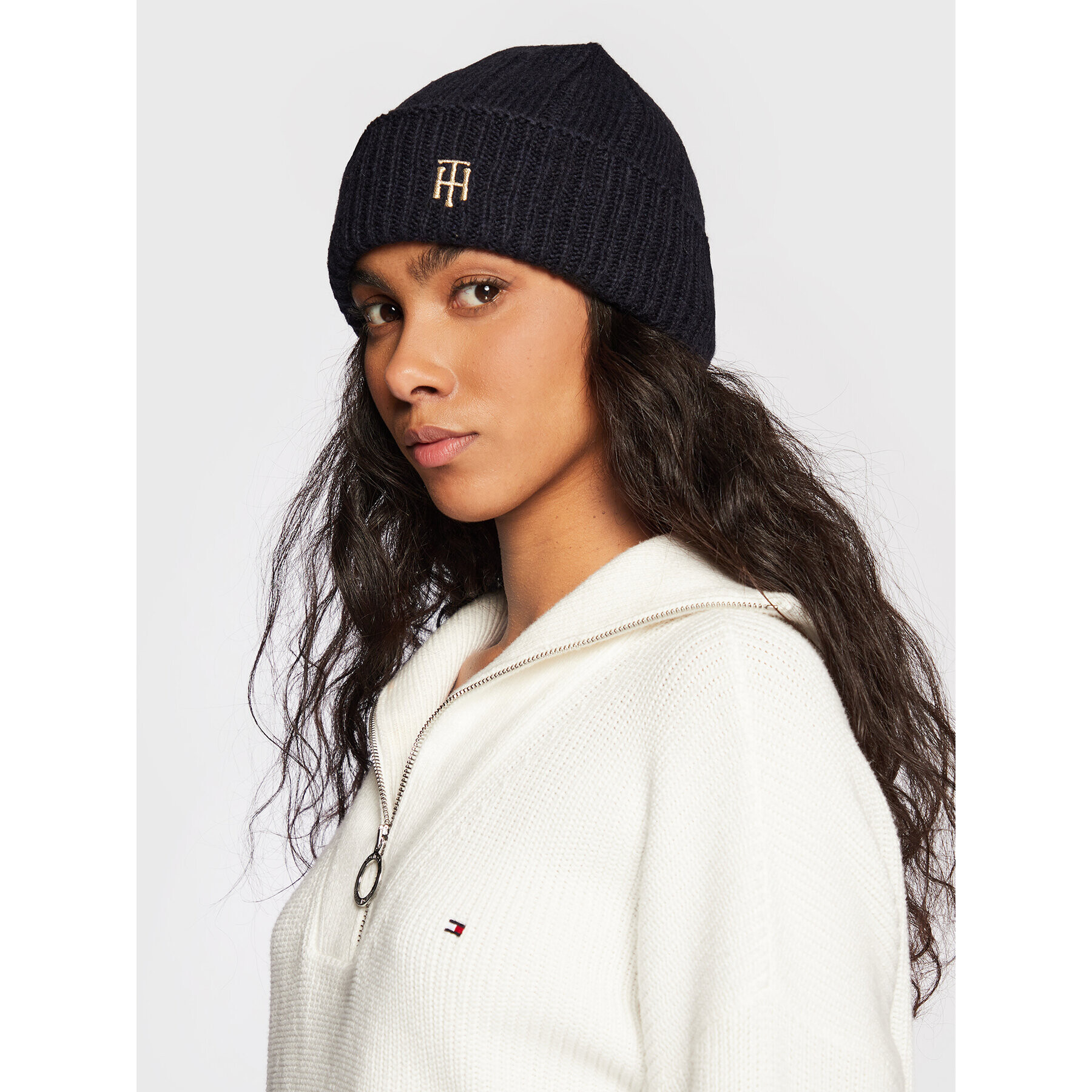 Tommy Hilfiger Čepice Th Timeless Beanie AW0AW13827 Tmavomodrá - Pepit.cz