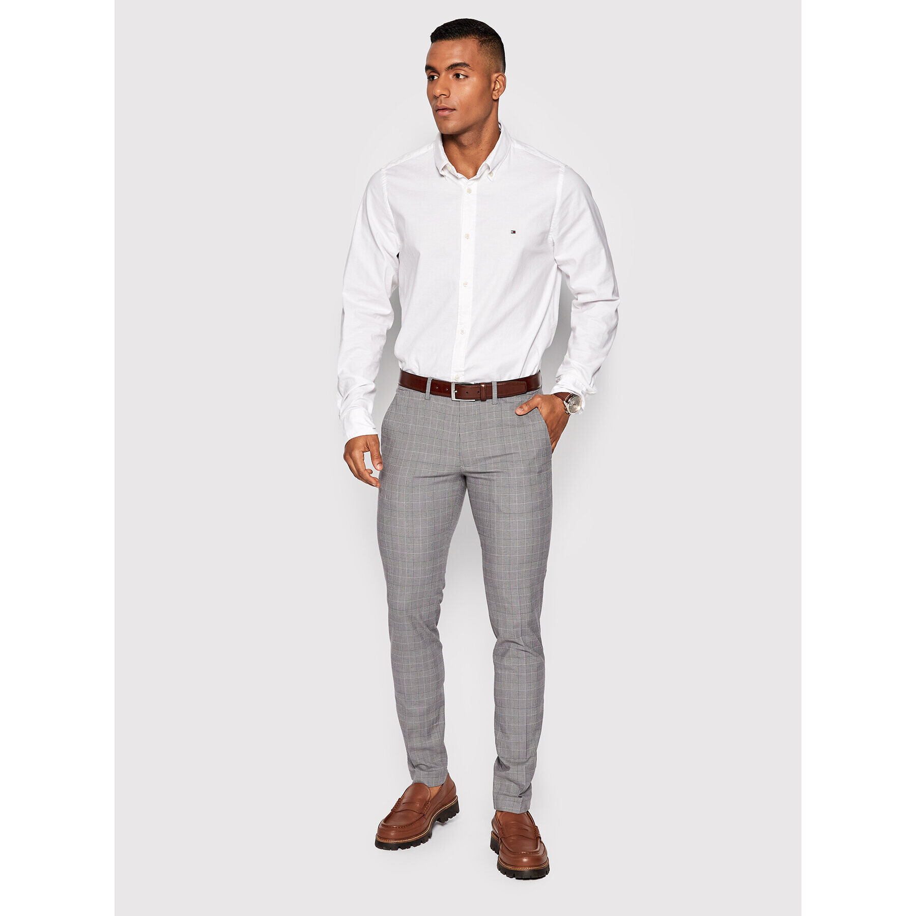 Tommy Hilfiger Chino kalhoty Prince Of Wales MW0MW26837 Šedá Slim Fit - Pepit.cz