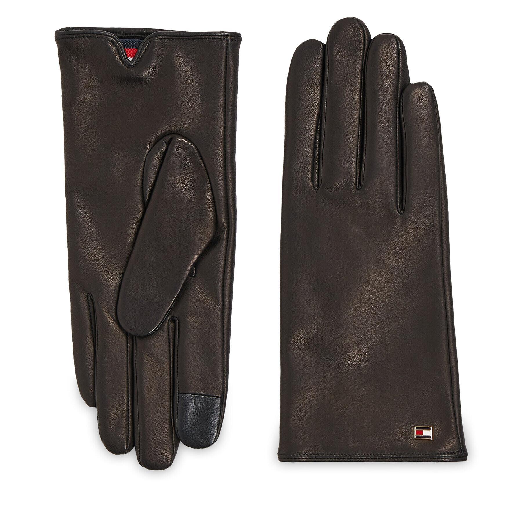 Tommy Hilfiger Dámské rukavice Essential Flag Leather Gloves AW0AW15360 Černá - Pepit.cz