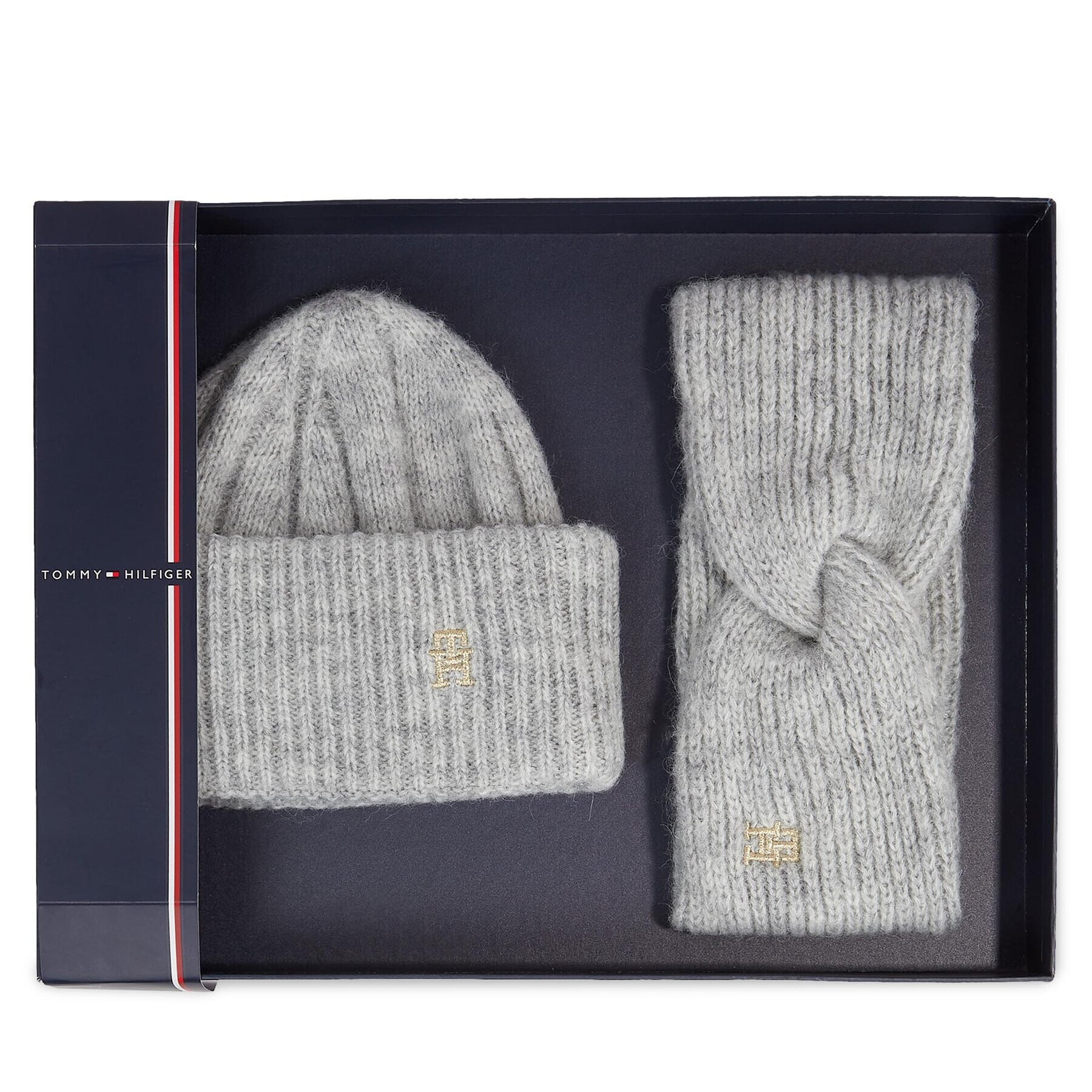 Tommy Hilfiger Dárková sada Th Timeless Beanie + Headband AW0AW15370P4A Šedá - Pepit.cz