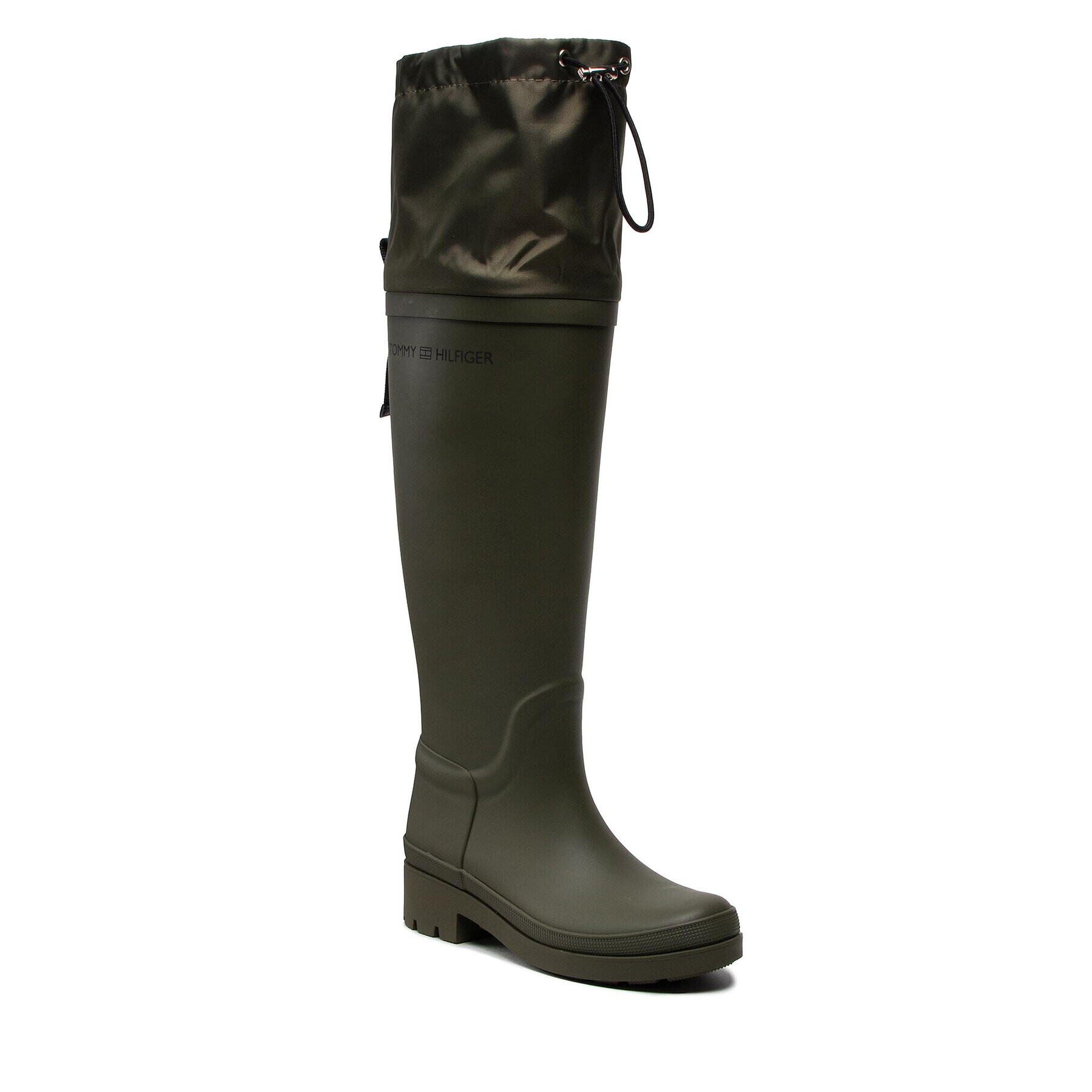 Tommy Hilfiger Holínky Overknee Rainboot FW0FW06778 Khaki - Pepit.cz