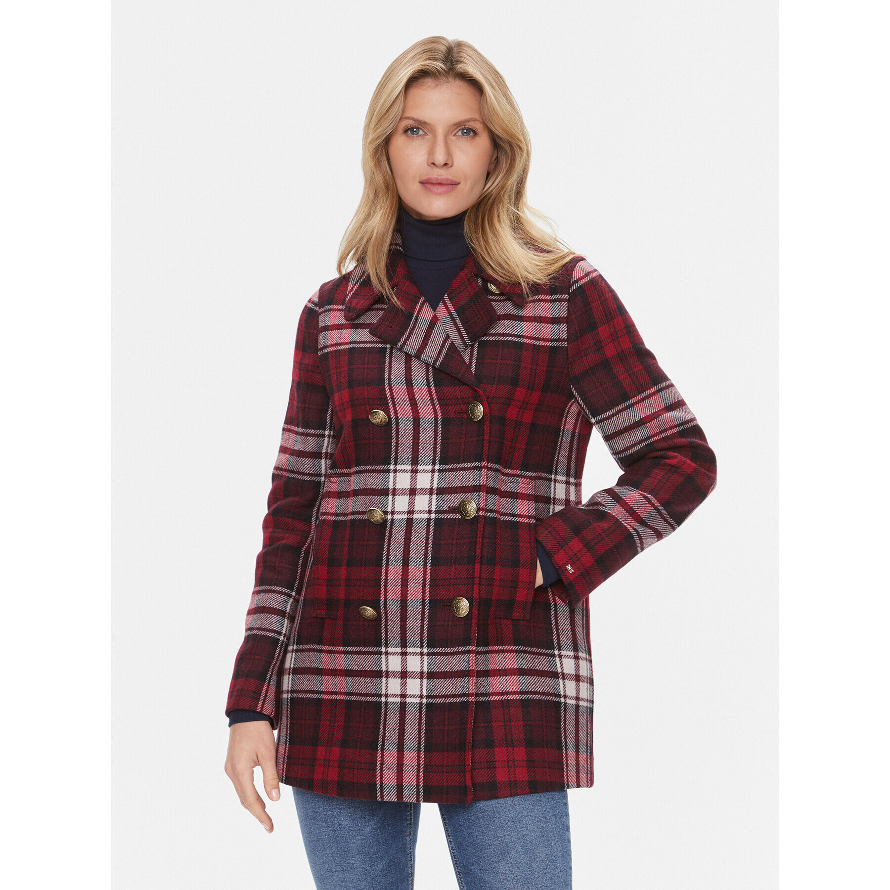 Tommy Hilfiger Kabát pro přechodné období Tartan WW0WW40256 Červená Regular Fit - Pepit.cz