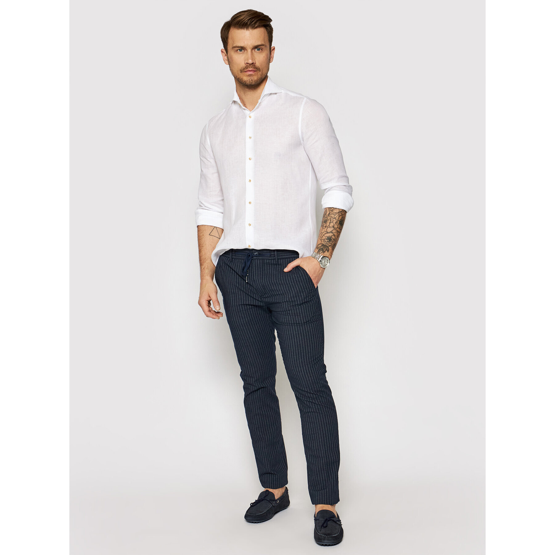 Tommy Hilfiger Kalhoty z materiálu Bleecker Stripe Seer MW0MW17923 Tmavomodrá Slim Fit - Pepit.cz