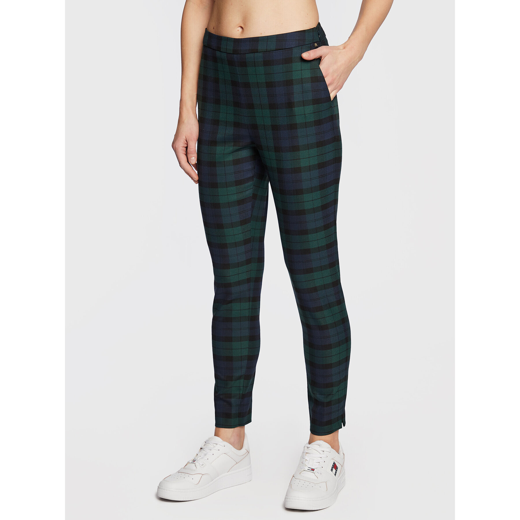 Tommy Hilfiger Kalhoty z materiálu Blend Tartan WW0WW37289 Zelená Slim Fit - Pepit.cz