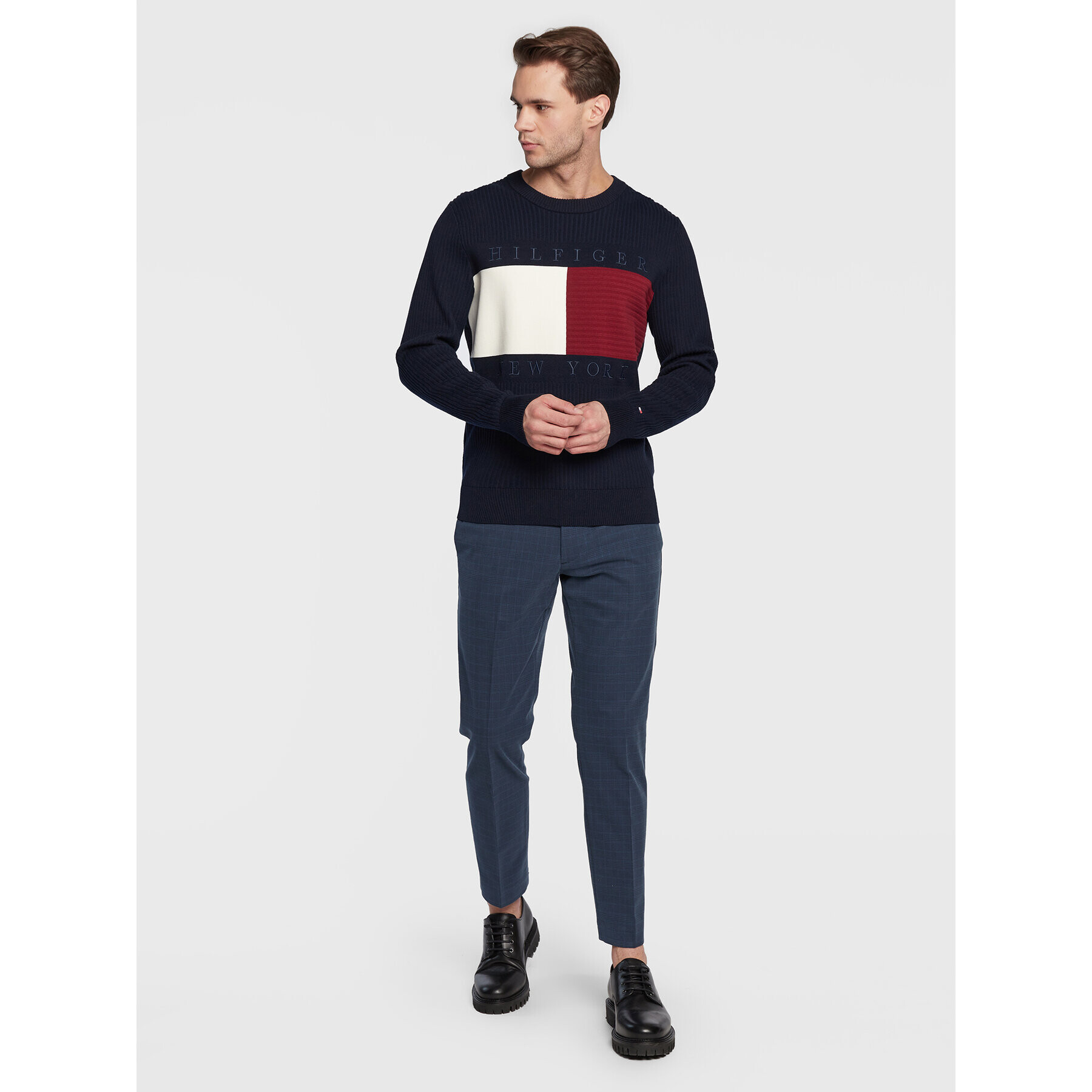 Tommy Hilfiger Kalhoty z materiálu Denton Prince Of Wales MW0MW28648 Modrá Slim Fit - Pepit.cz