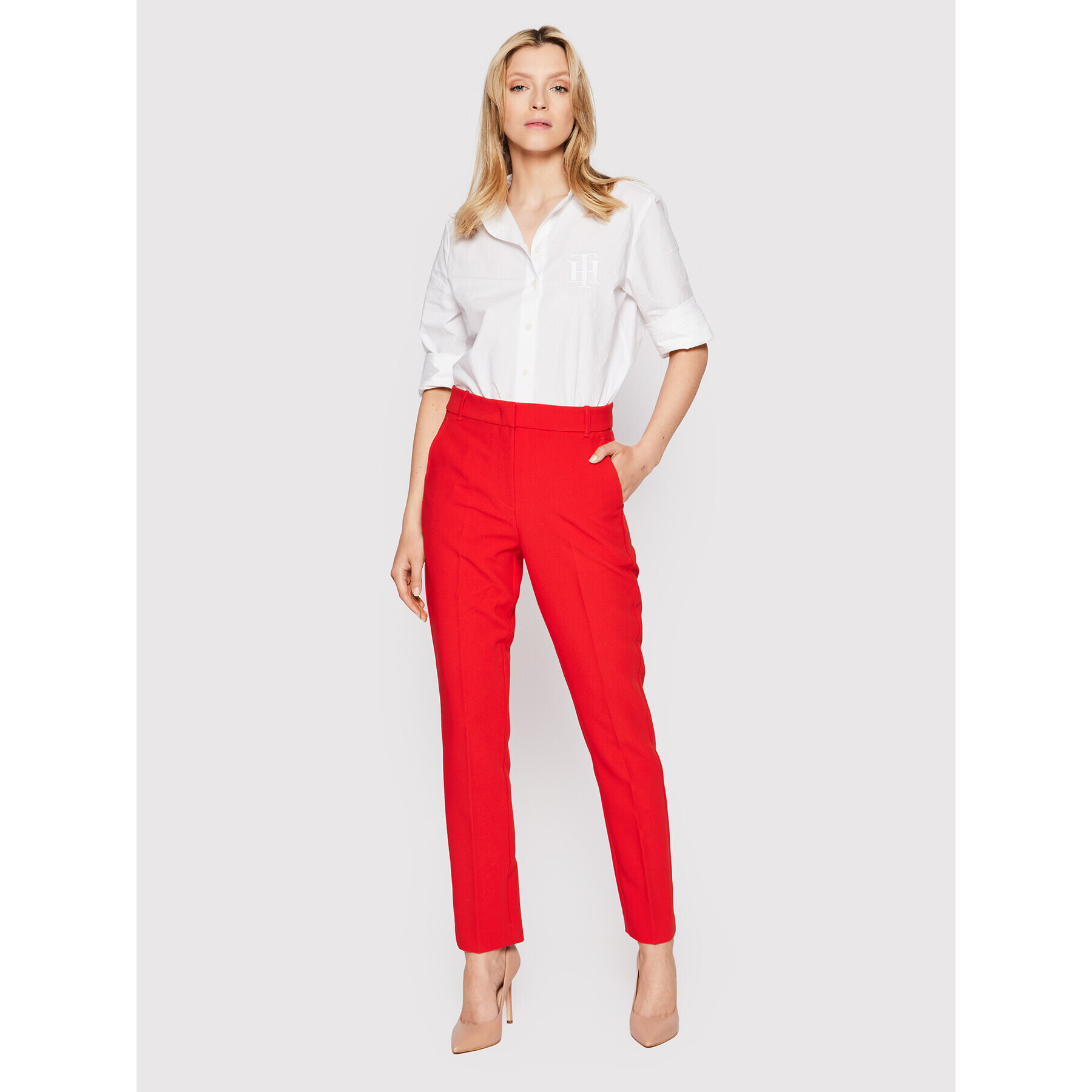 Tommy Hilfiger Kalhoty z materiálu Hailey WW0WW33855 Červená Slim Fit - Pepit.cz