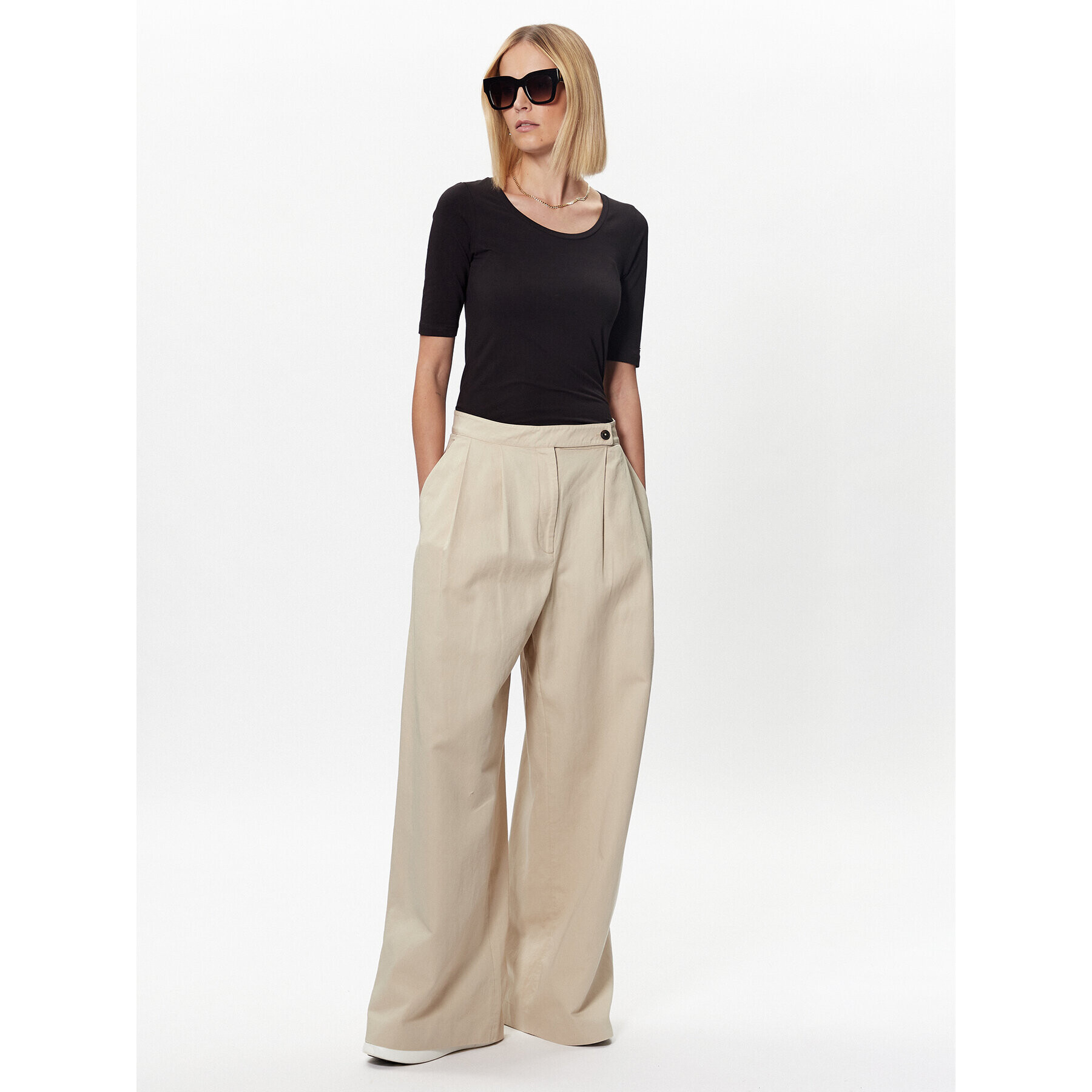 Tommy Hilfiger Kalhoty z materiálu WW0WW38596 Béžová Wide Leg - Pepit.cz