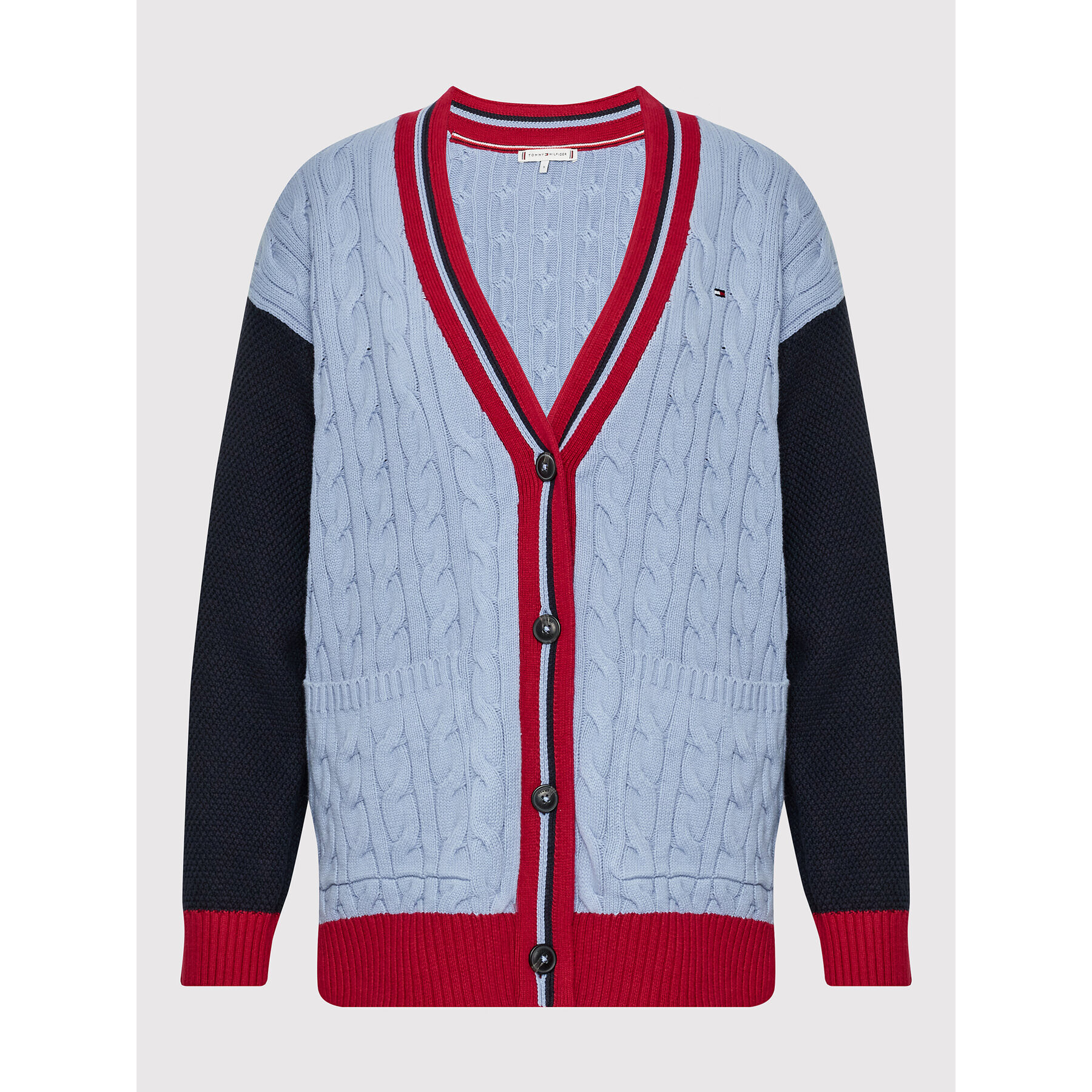 Tommy Hilfiger Kardigan Cable Mix WW0WW34956 Modrá Loose Fit - Pepit.cz