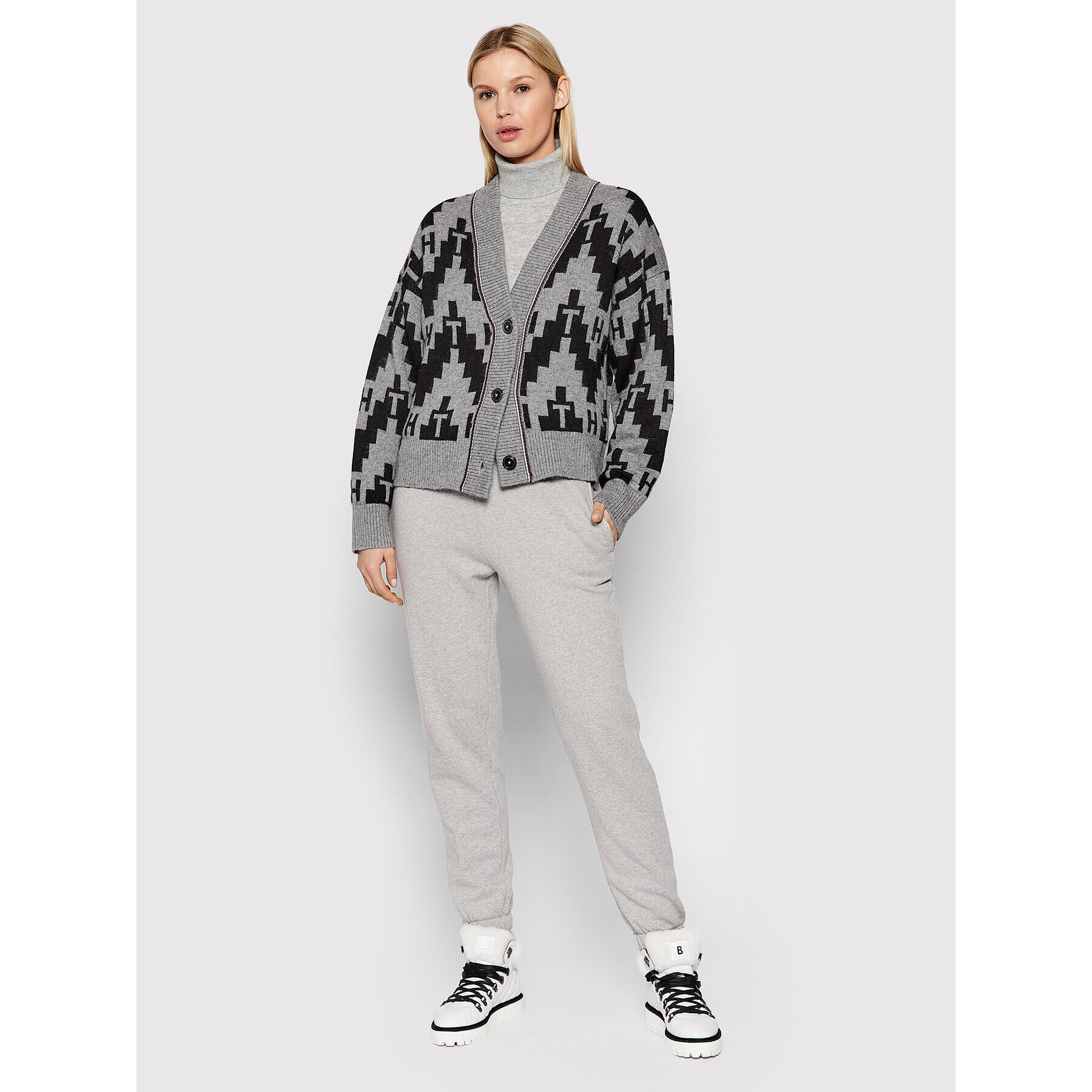 Tommy Hilfiger Kardigan ICONS Fair Isle WW0WW31440 Šedá Oversize - Pepit.cz