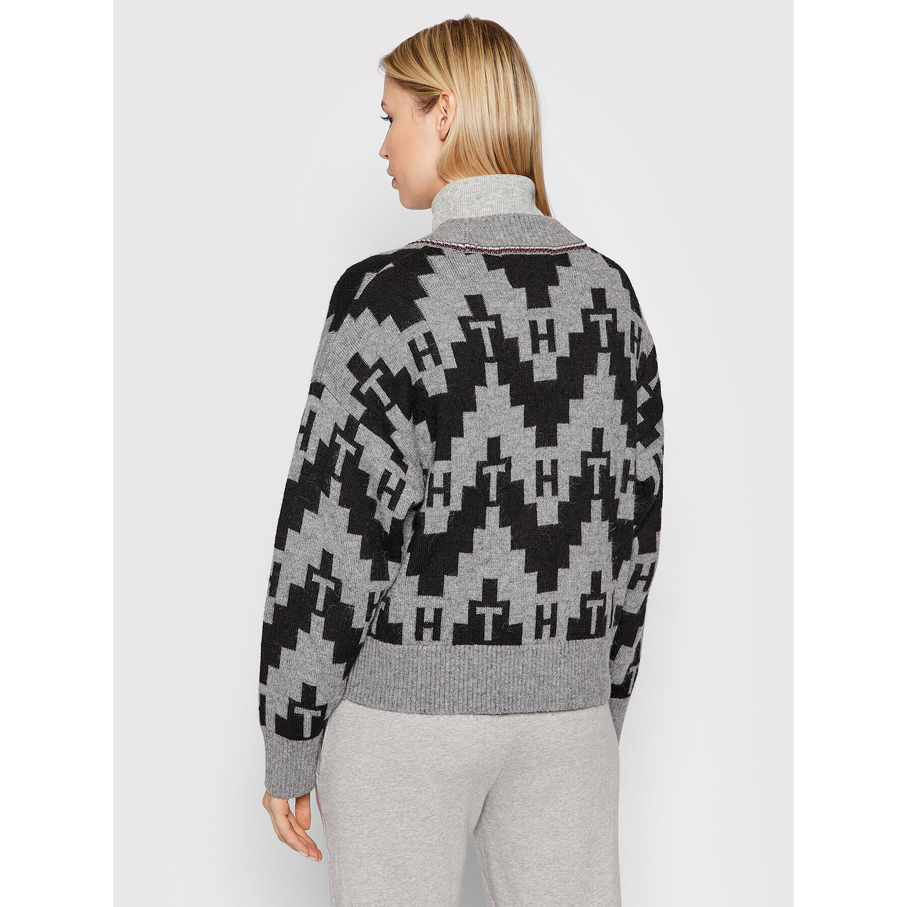 Tommy Hilfiger Kardigan ICONS Fair Isle WW0WW31440 Šedá Oversize - Pepit.cz