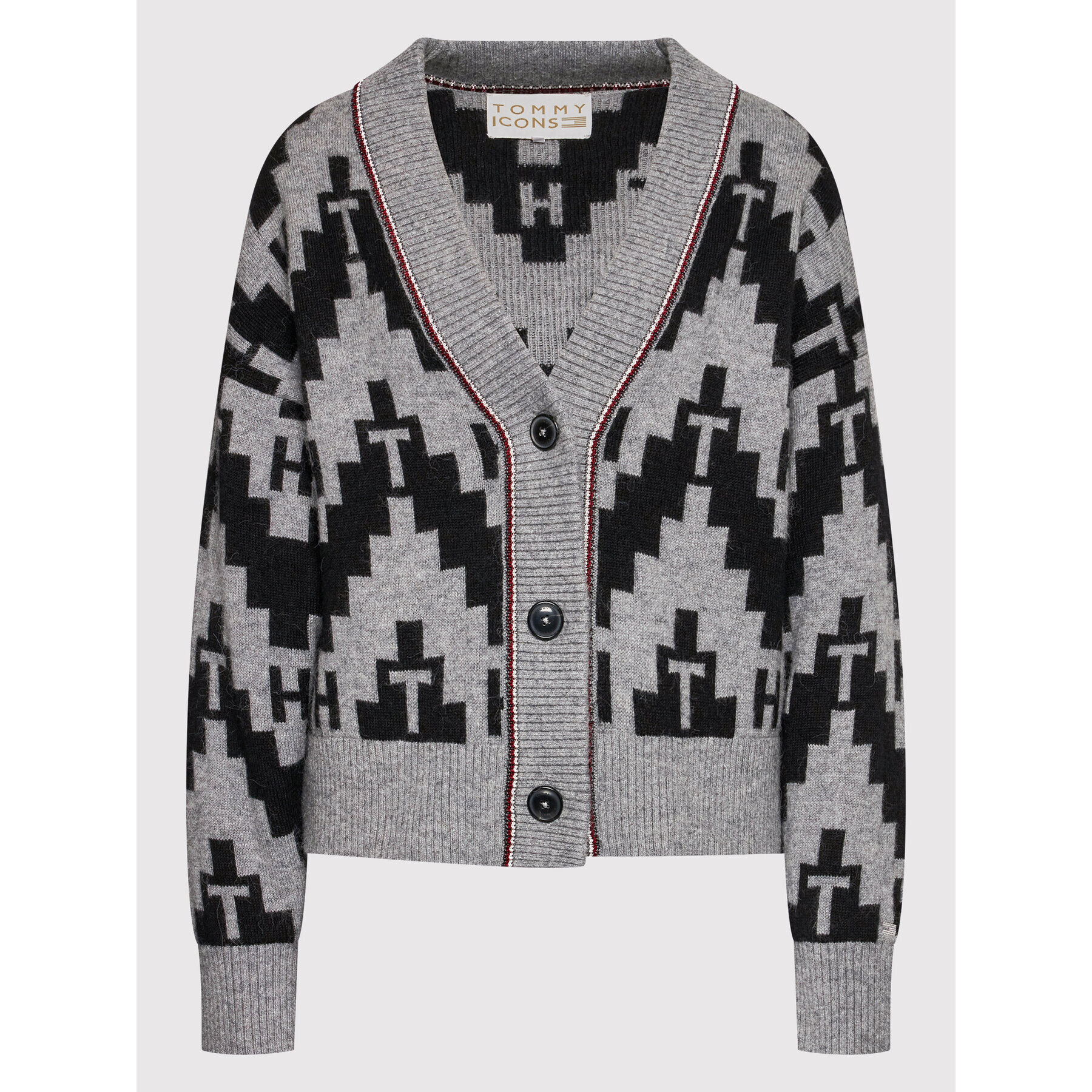 Tommy Hilfiger Kardigan ICONS Fair Isle WW0WW31440 Šedá Oversize - Pepit.cz