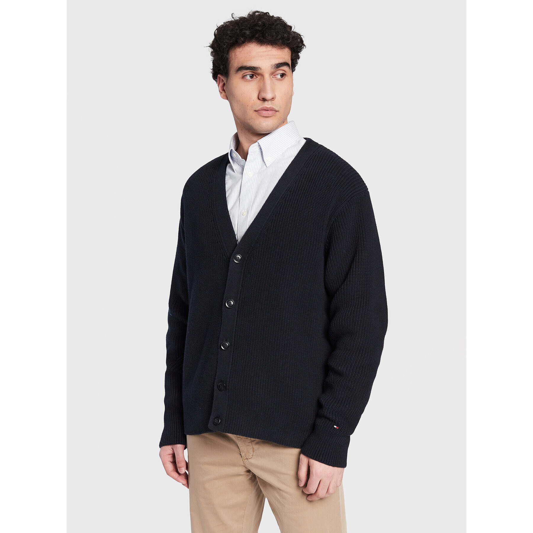 Tommy Hilfiger Kardigan Rib Structure MW0MW29029 Tmavomodrá Relaxed Fit - Pepit.cz