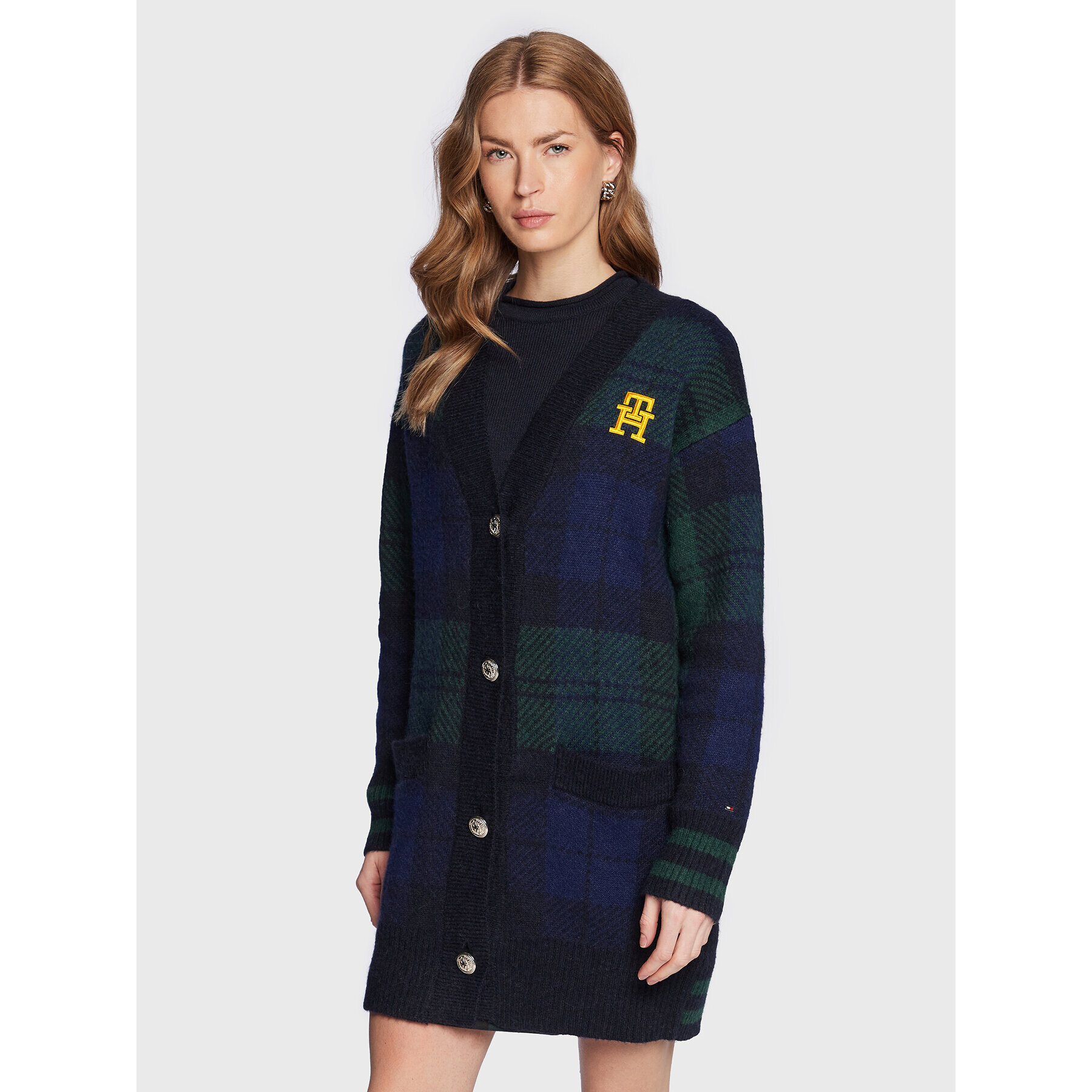 Tommy Hilfiger Kardigan Tartan WW0WW36993 Tmavomodrá Regular Fit - Pepit.cz