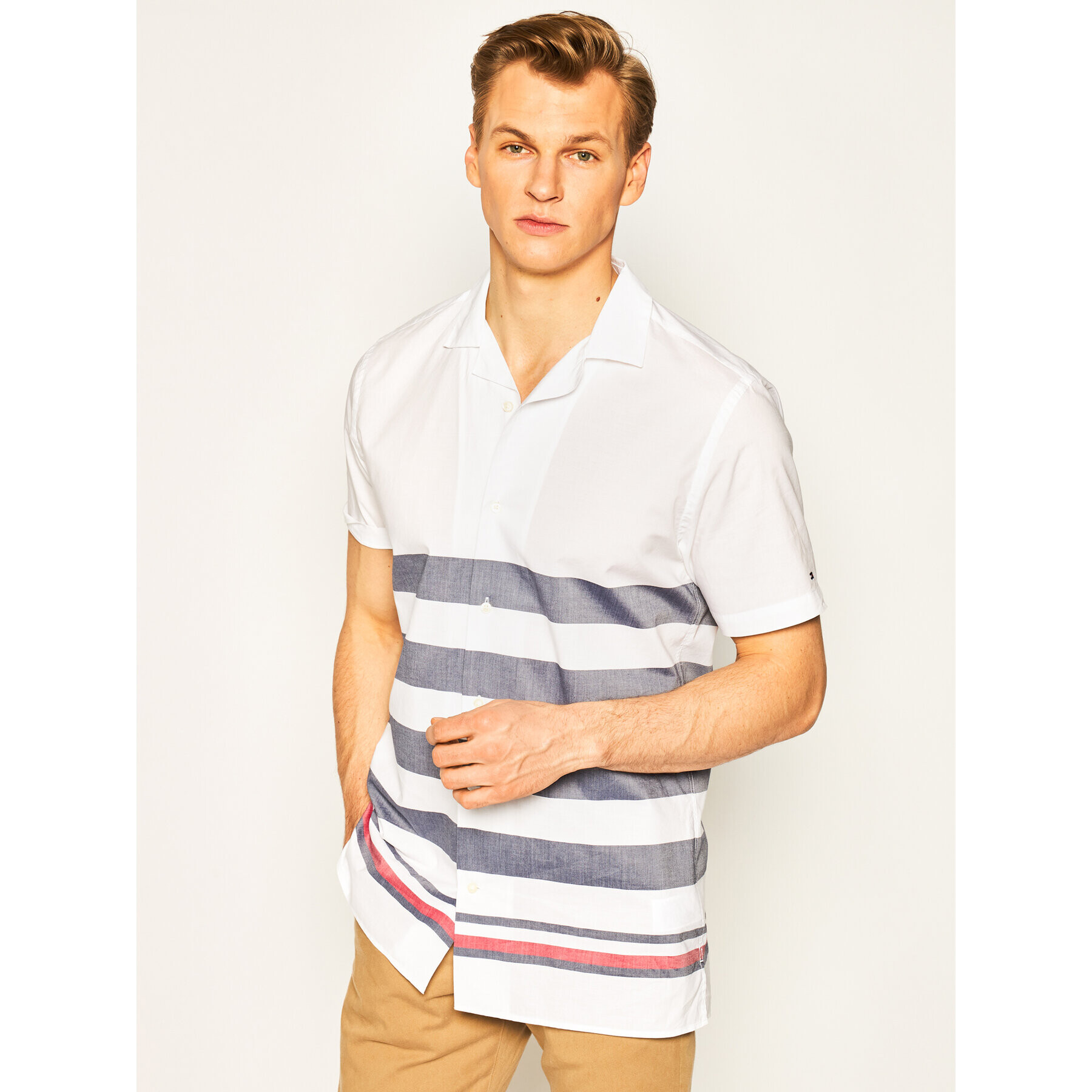 Tommy Hilfiger Košile Breton MW0MW13450 Bílá Regular Fit - Pepit.cz