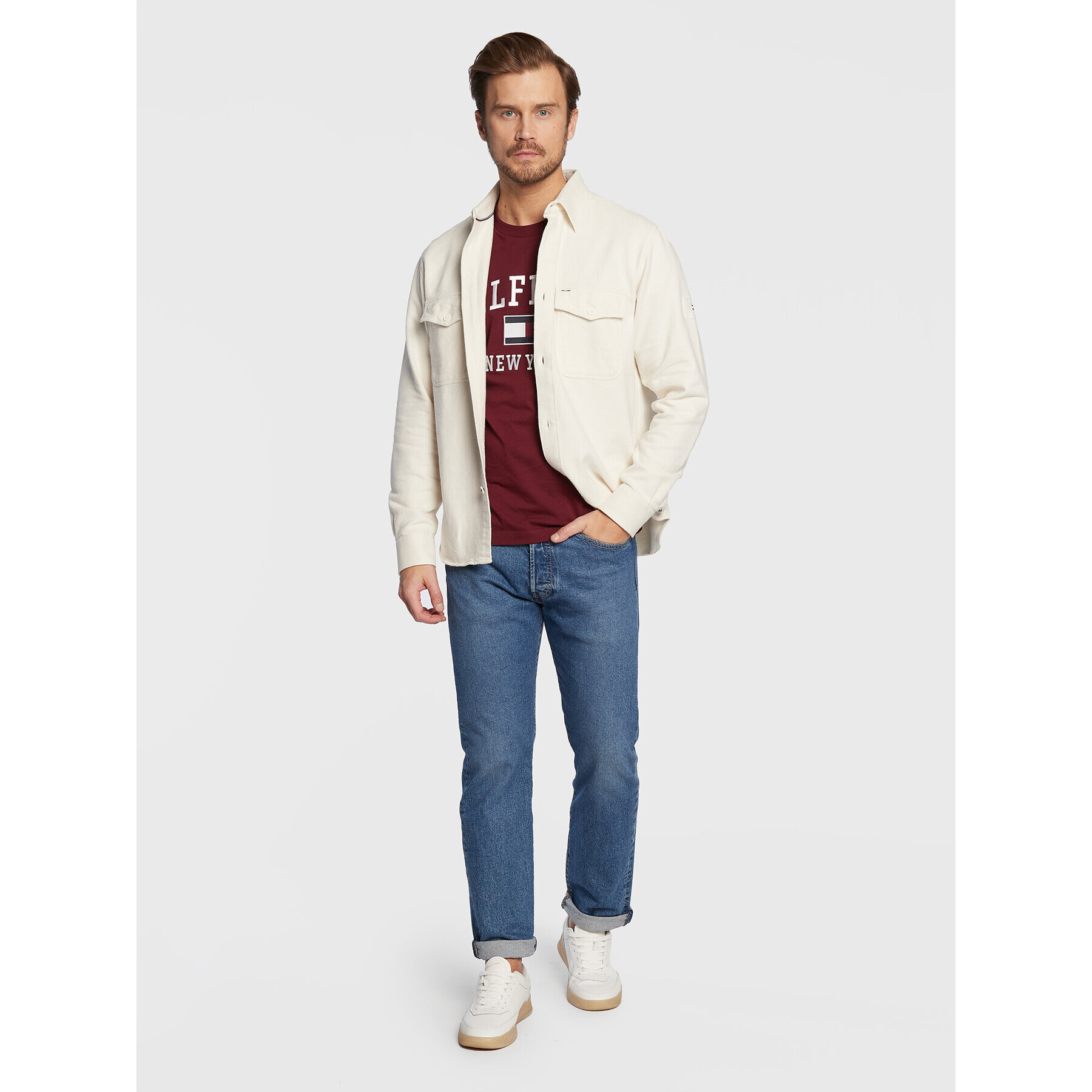 Tommy Hilfiger Košile Brushed MW0MW28364 Bílá Relaxed Fit - Pepit.cz