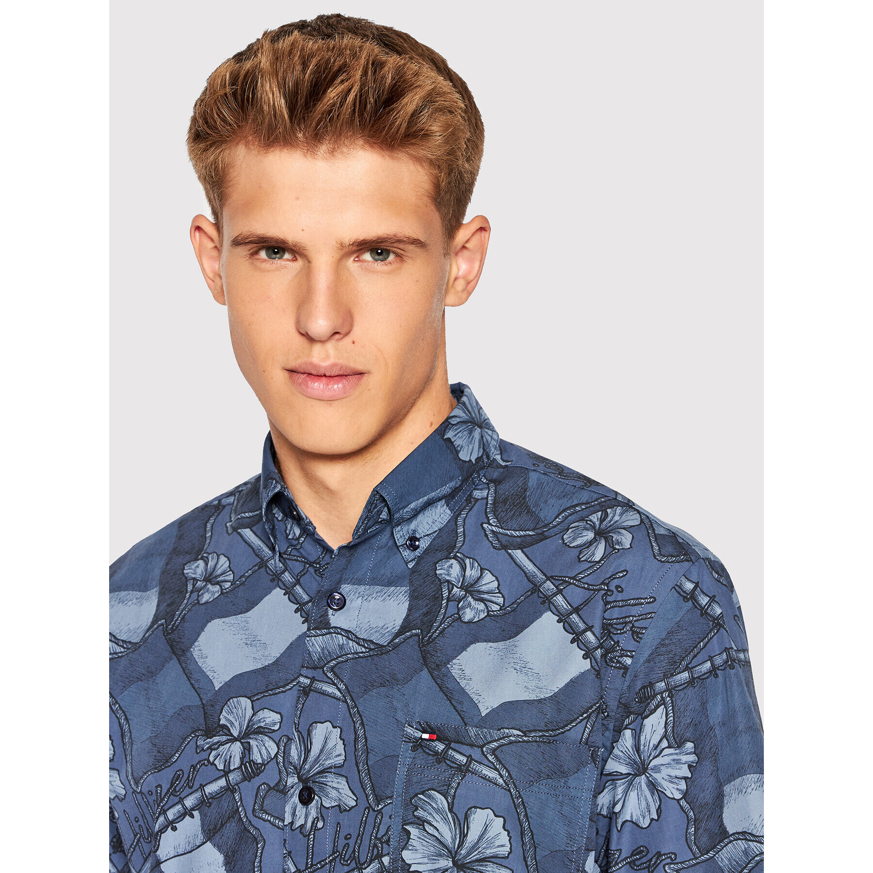 Tommy Hilfiger Košile Casual Wavy Flag Print MW0MW23162 Tmavomodrá Casual Fit - Pepit.cz