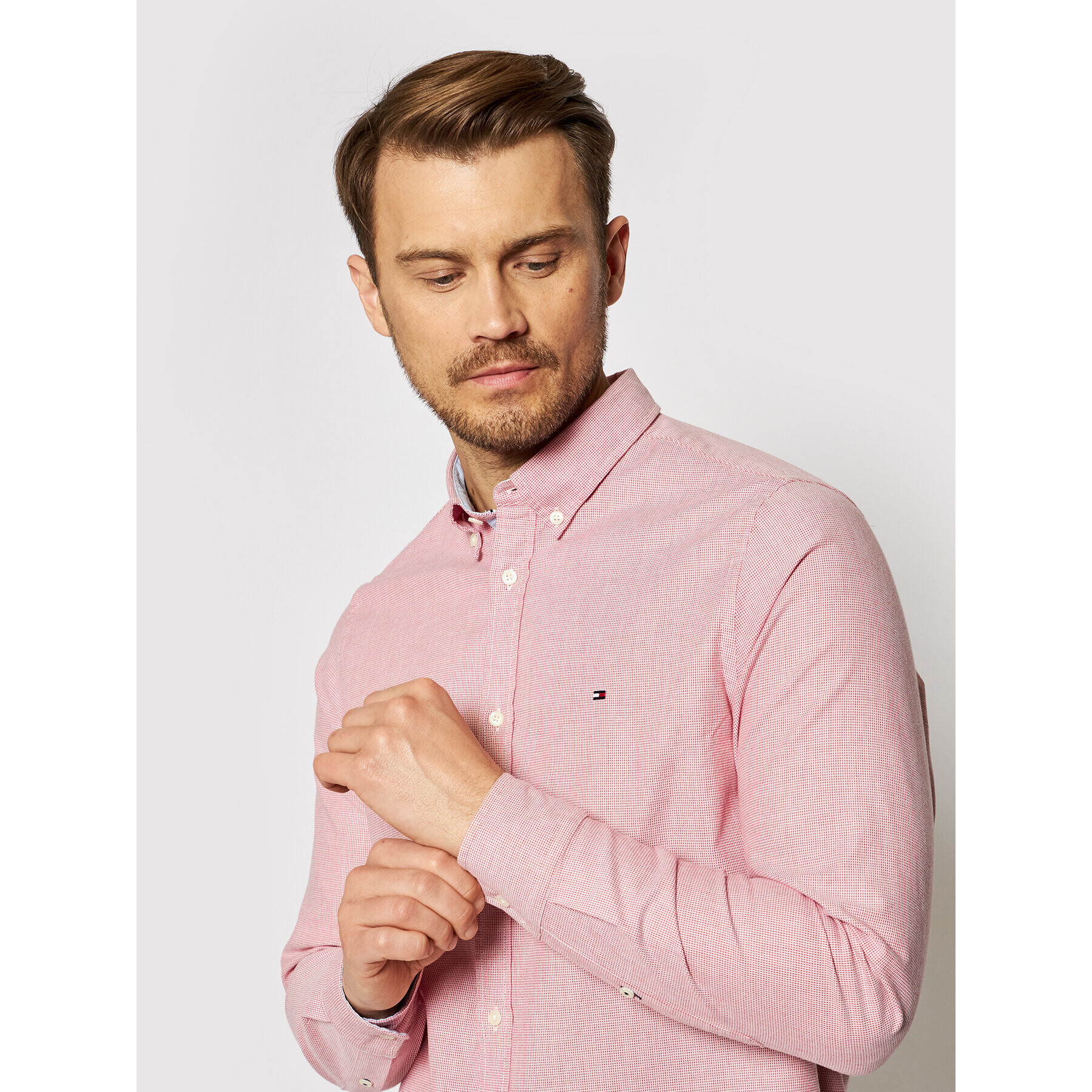 Tommy Hilfiger Košile Dobby MW0MW17640 Červená Slim Fit - Pepit.cz