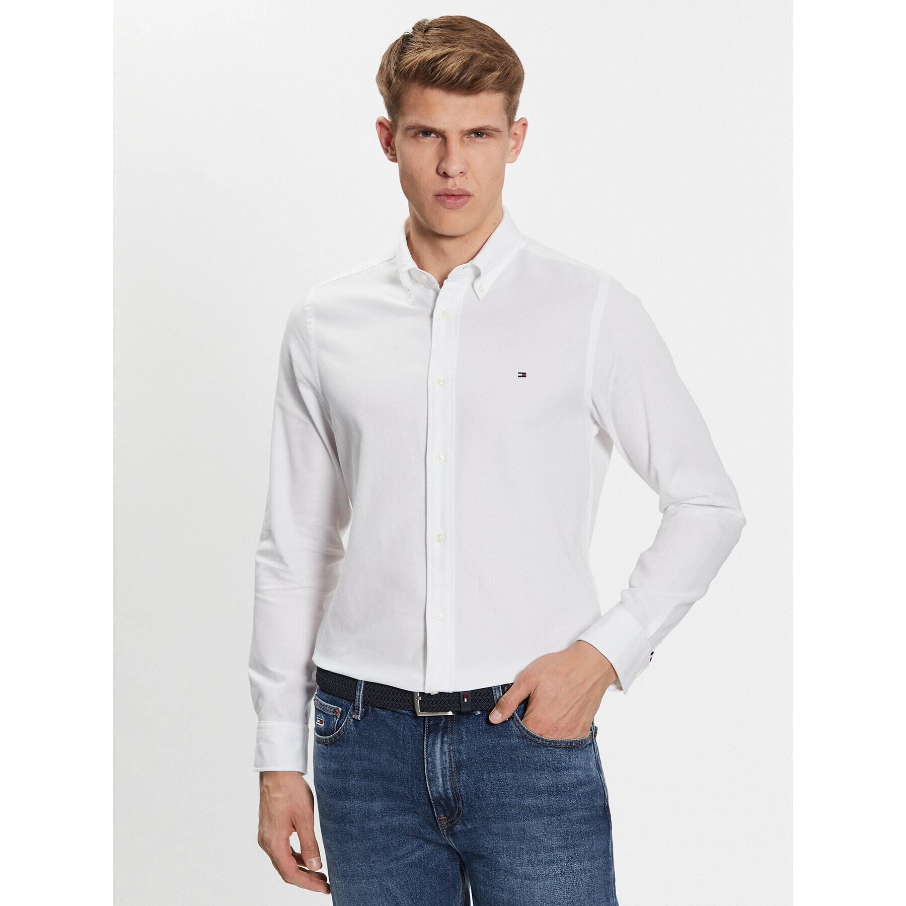 Tommy Hilfiger Košile Flex Dobby MW0MW31816 Bílá Slim Fit - Pepit.cz