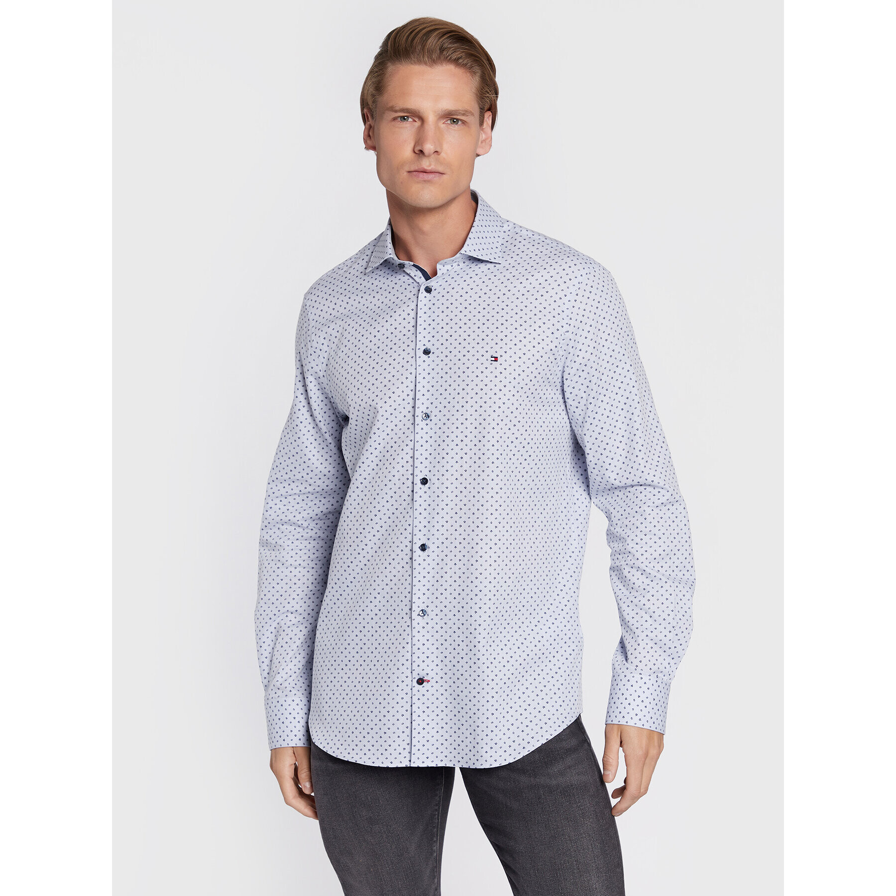 Tommy Hilfiger Košile Herringbone MW0MW28510 Modrá Slim Fit - Pepit.cz