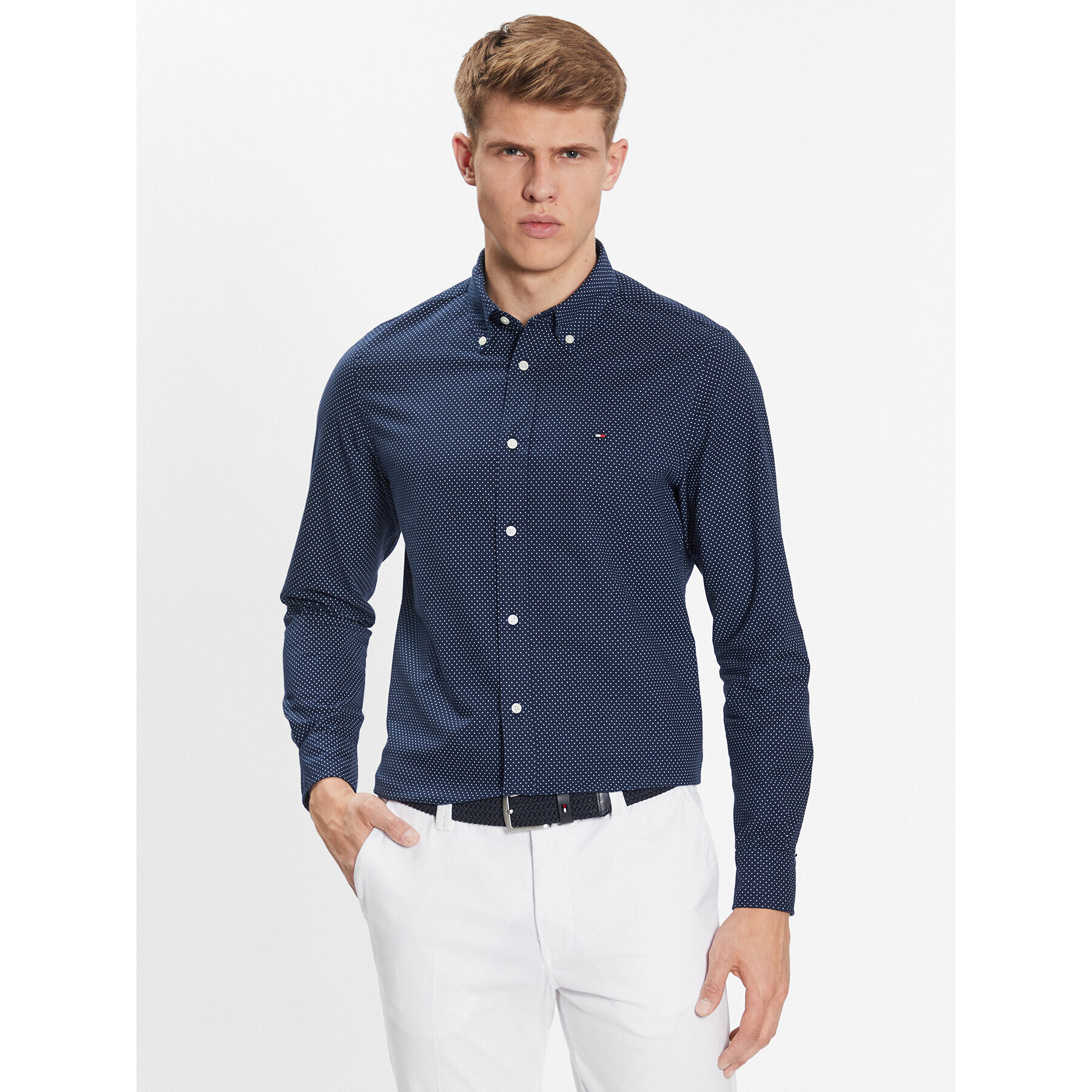 Tommy Hilfiger Košile Micro Dot Print MW0MW31777 Tmavomodrá Slim Fit - Pepit.cz